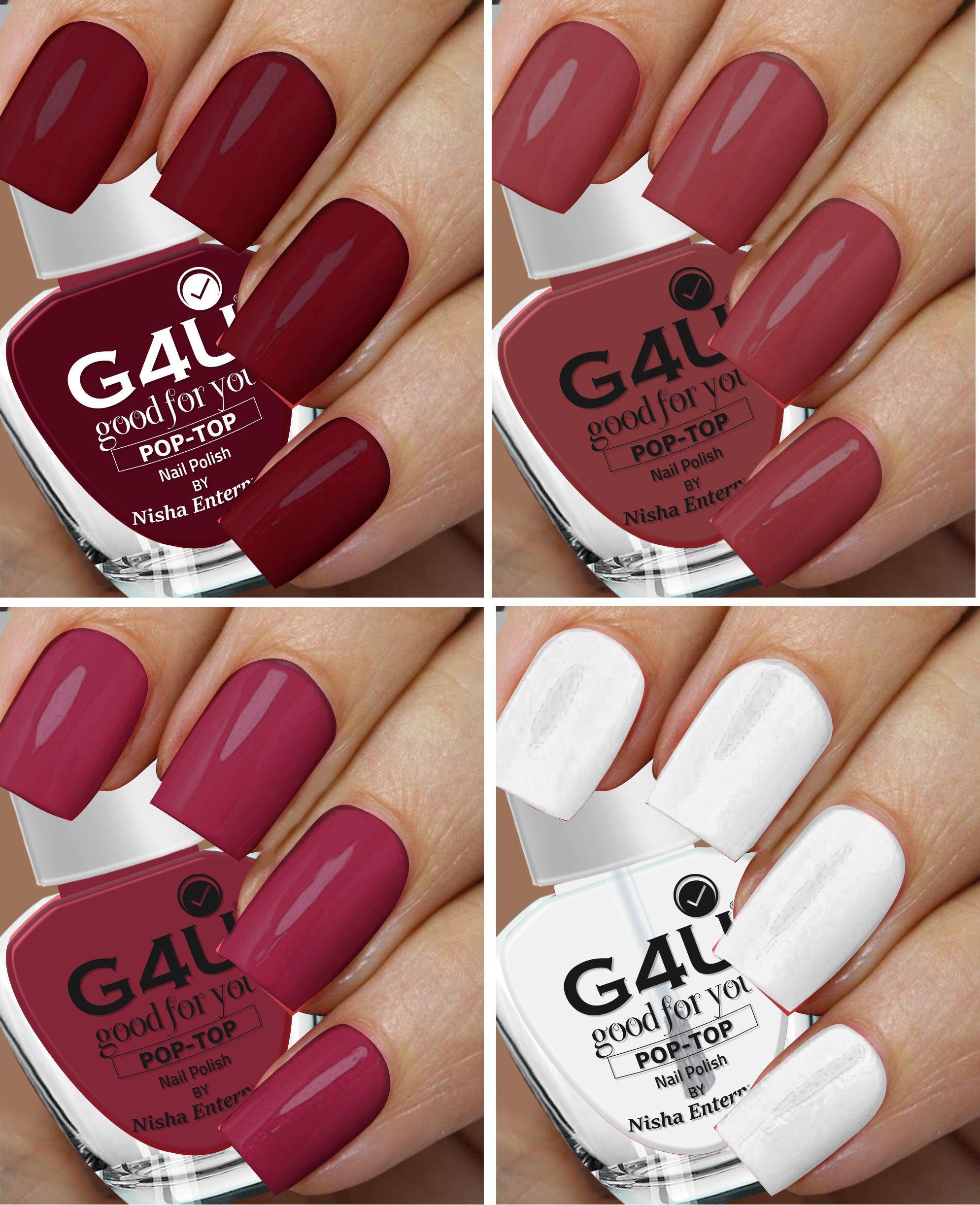 Bright 4 Piece Quick Dry Nail Polish Kit A2 Wine-Mauve-Brown-Top coat-image-6