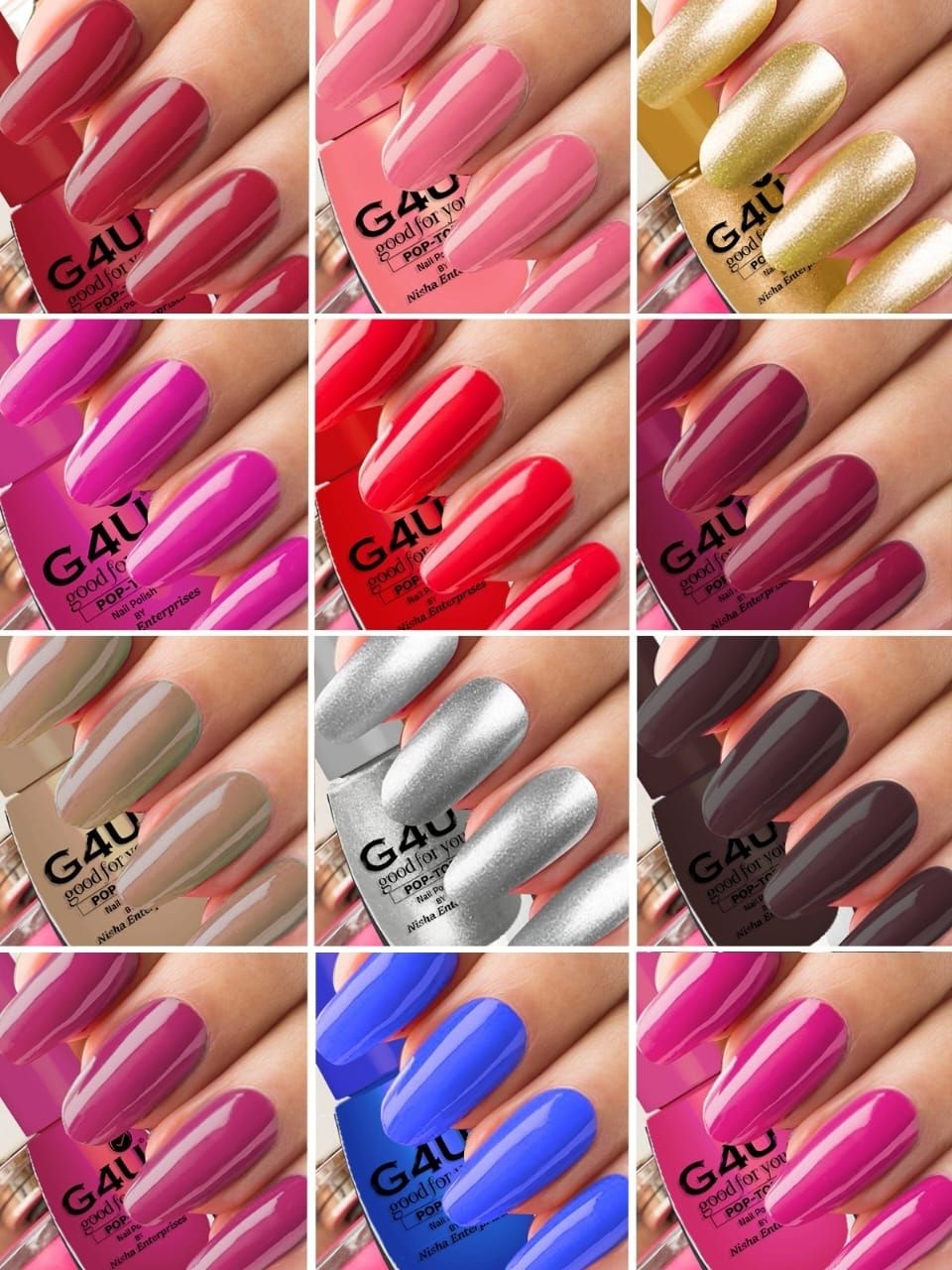 Pop -Top Nail Polish Set 22N22A2 Blue, Nude, L Pink, Mauve, Red, Pink, Magenta, Golden, Brown, Peach, Silver, Dark Red-image-30