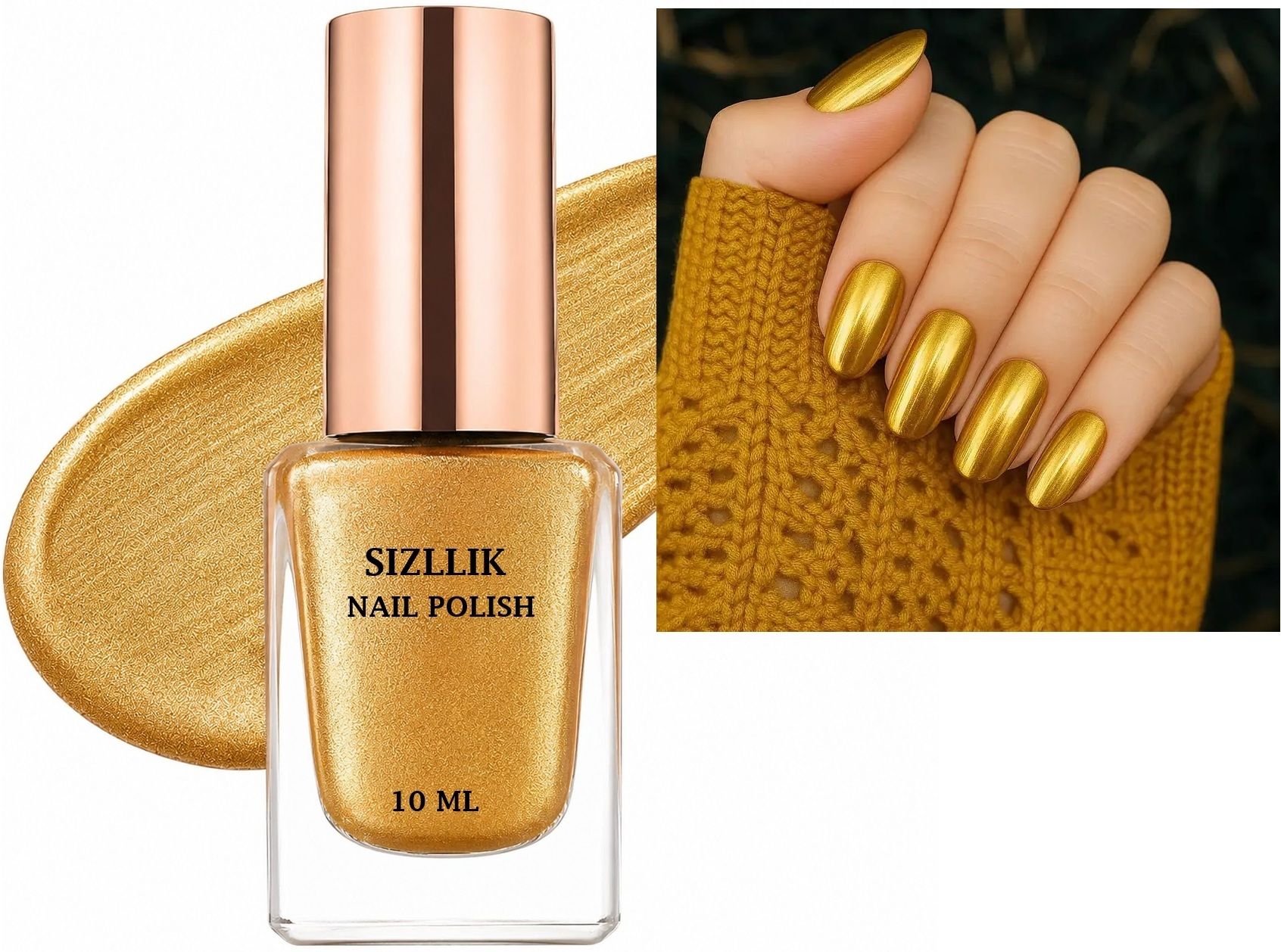 sizllik Golden Shine Metallic Nail Polish High Gloss Long Lasting Mirror Finish golden-picture-33