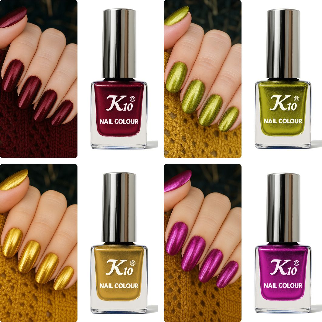 Long Lasting, Premium quality Metallic Nail polish Combo set 12ML Each Maroon, Lemon, Golden, DarkPink-image-38