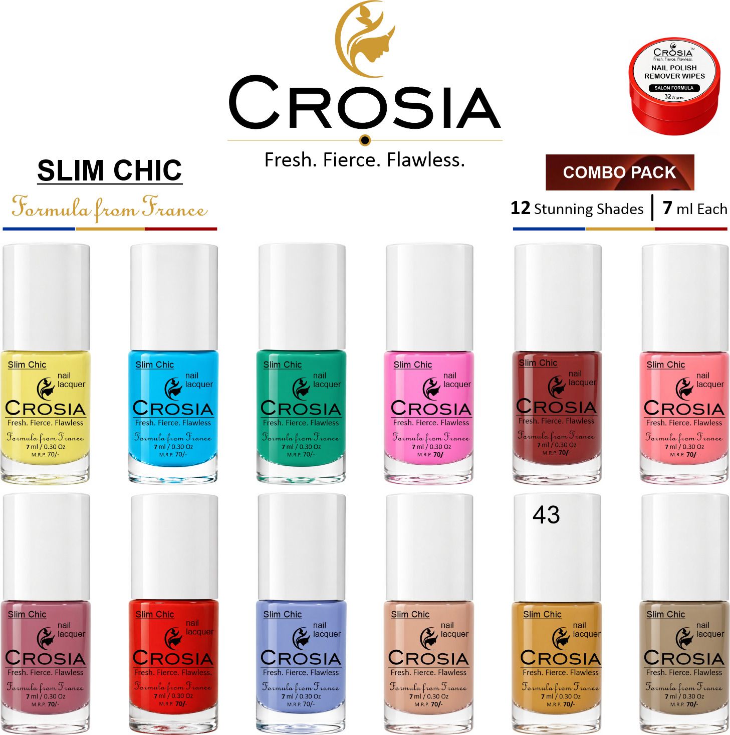 crosia 'SLIM CHIC 008' Nail Polish with Remover|Glossy Finish|Quick Dry|7ml each MULTICOLOR-picture-15