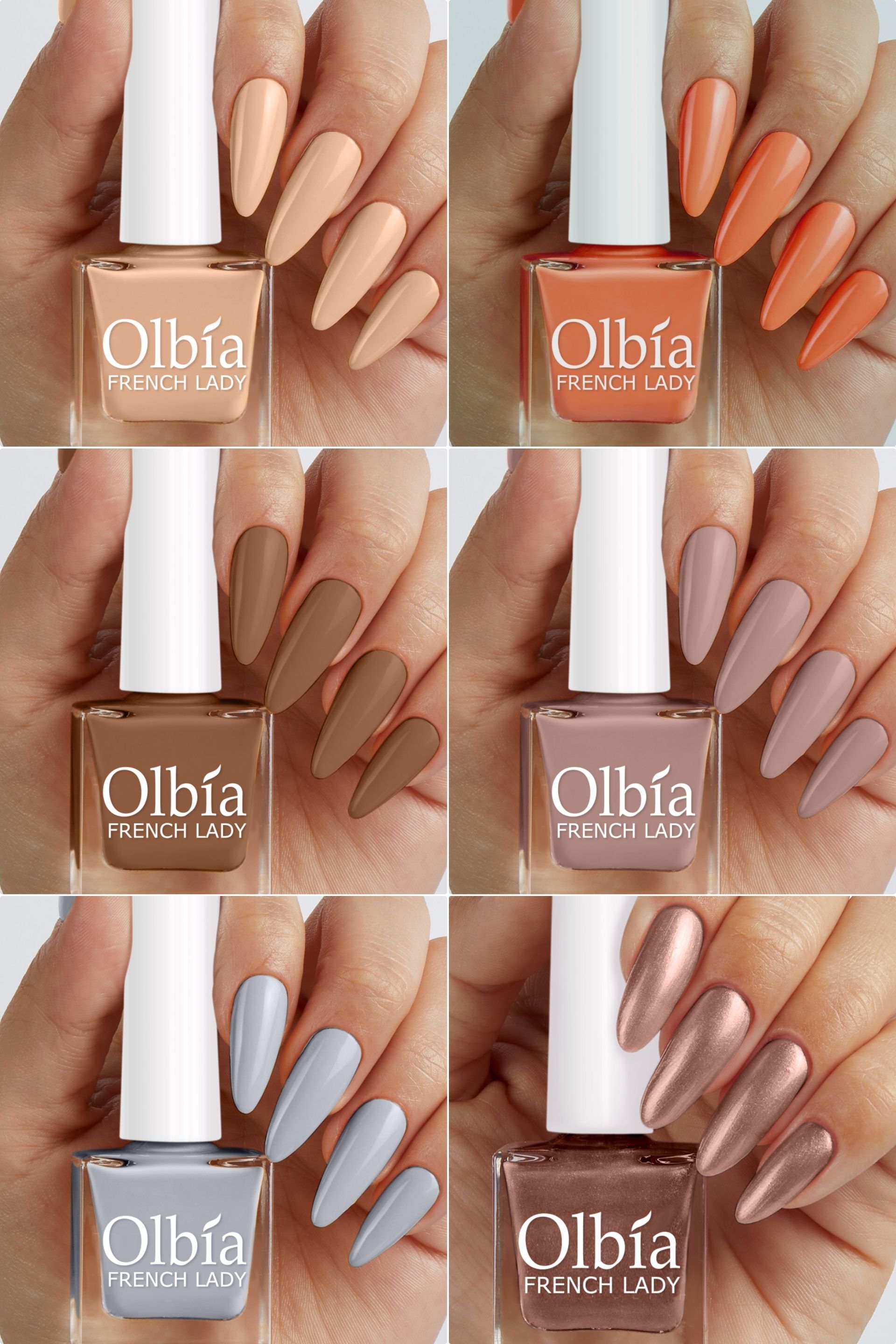 Nail Polish Combo | Long Wear, Quick Dry Nail Paint (Glamour confirmed) Nude, Teddy Brown, Mauve, Dark Grey, Gold-image-3