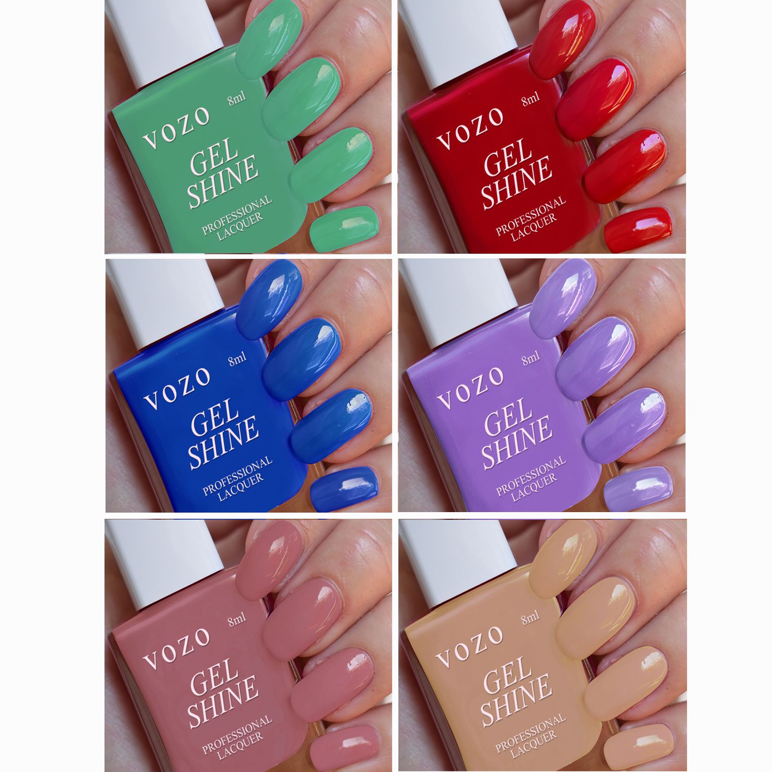 Glossy Shine Nail Polish Unique Colors HD Shine Pastel Shades Set of 6 Green Crayola, Tomato Red, Cobalt Blue, Purple, Parrot Pink, Tan-image-30