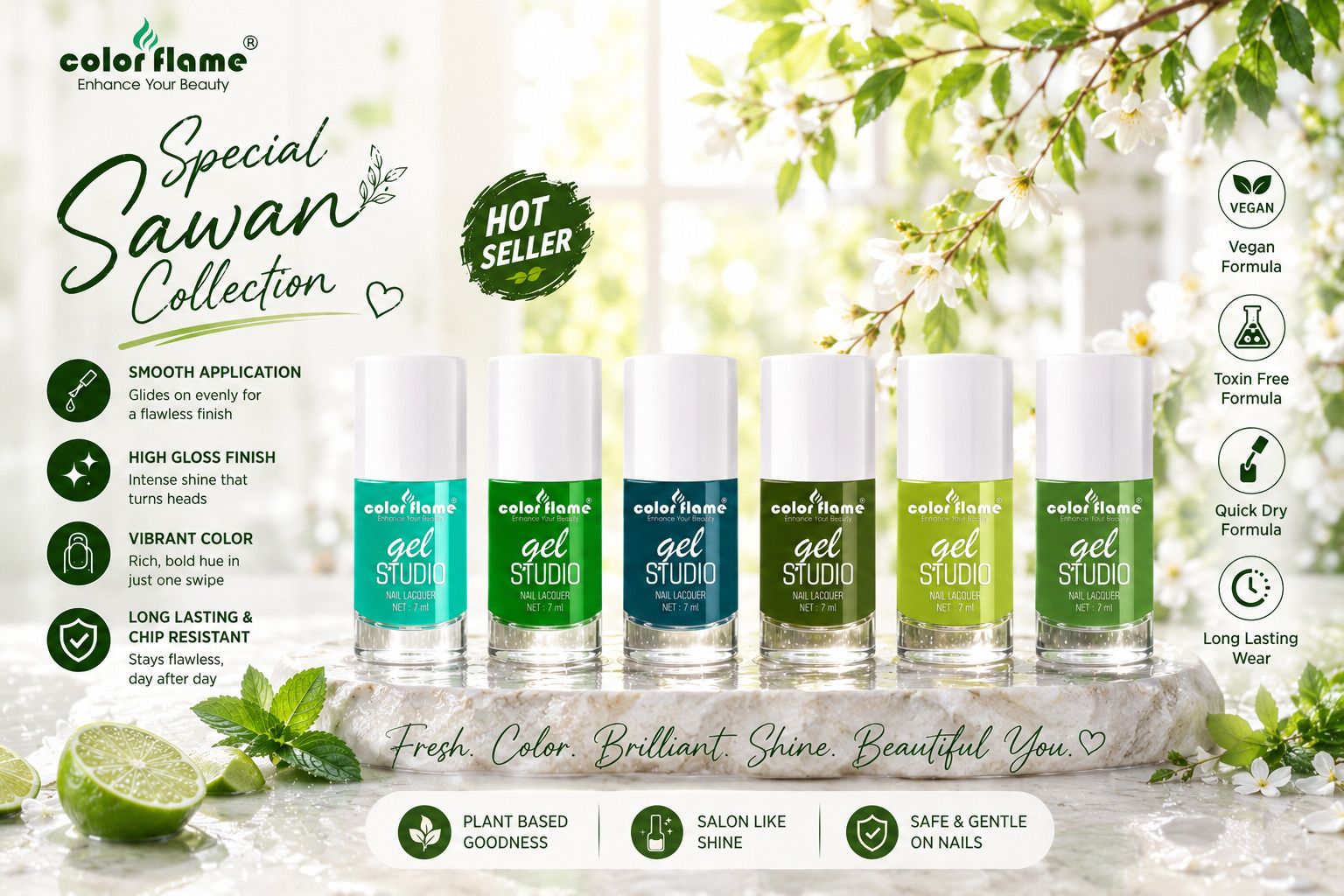Gel Studio Sawan Collection High Gloss Quick Dry Long Lasting Nail Polish Green, Emerald Green, Turquoise, Mahendi, Potato, Leaf Green-image-4