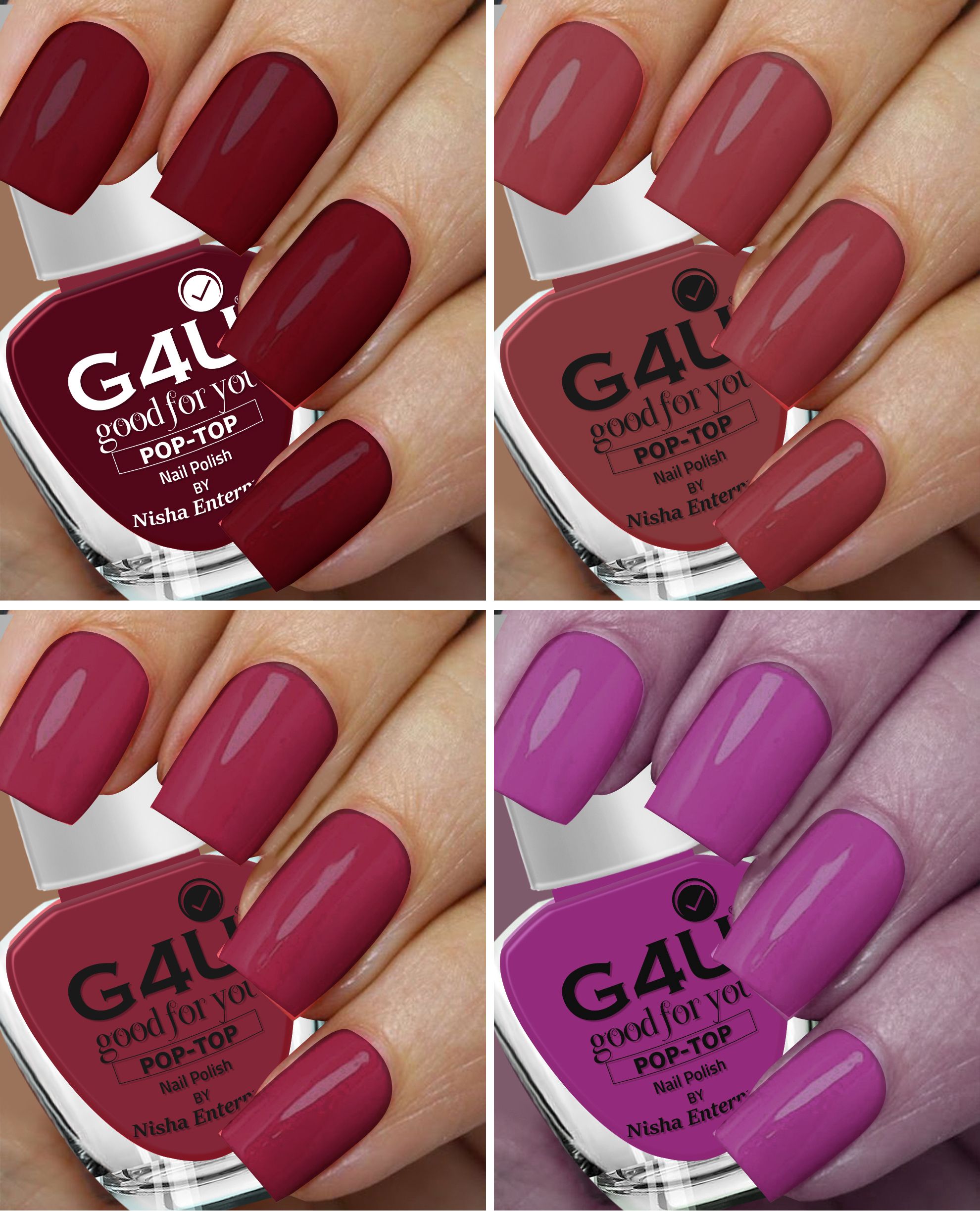 Bright 4 Piece Quick Dry Nail Polish Kit A12 Wine-Mauve-Brown-Plum