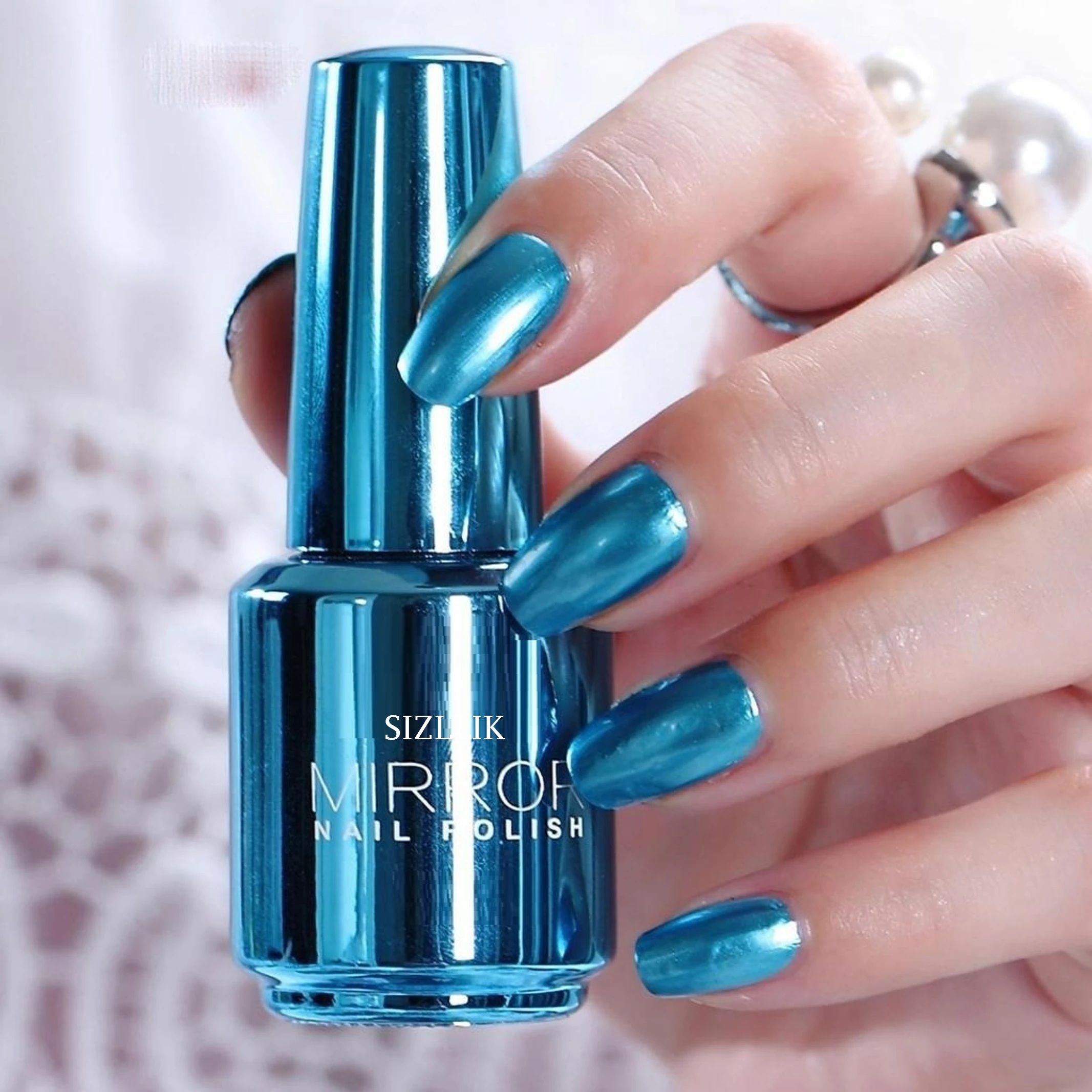 Metallic Blue Chrome Nail Polish Mirror Shine Long Lasting Nail Color blue-image-0