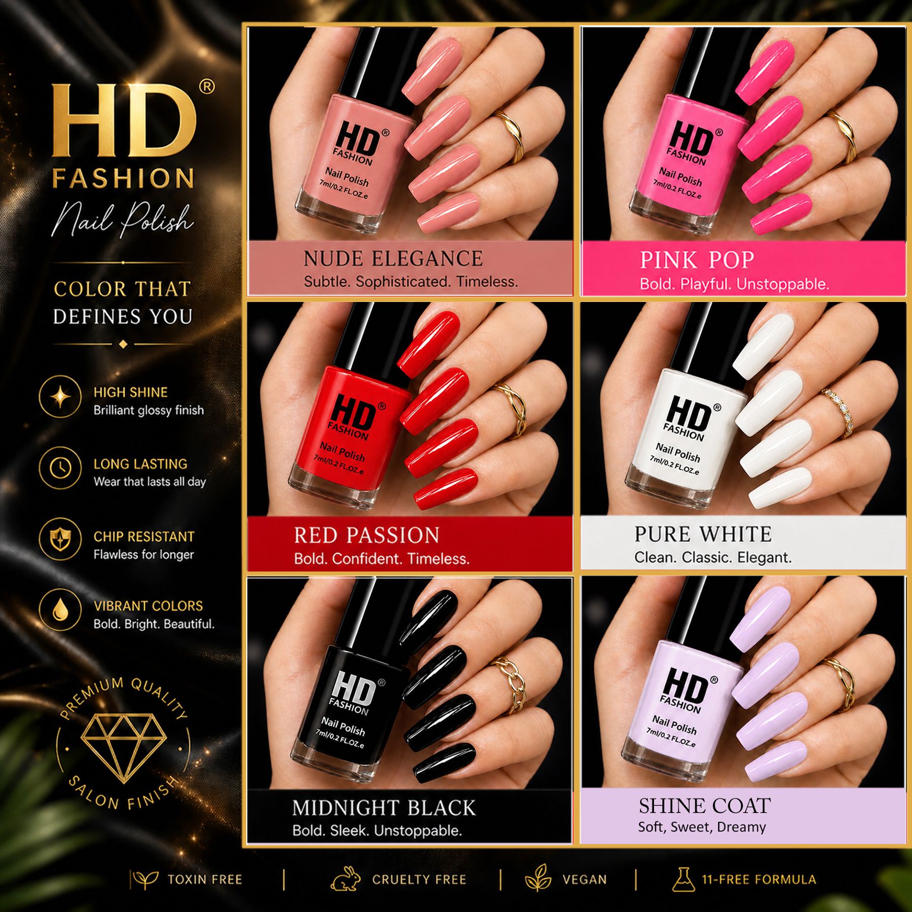 hd fashion Acrylic High Gloss 6-Piece Quick Dry Long Lasting Nail Polish Combo Set H03 Nude,Magenta,Red,White,Black,Top Coat-picture-25