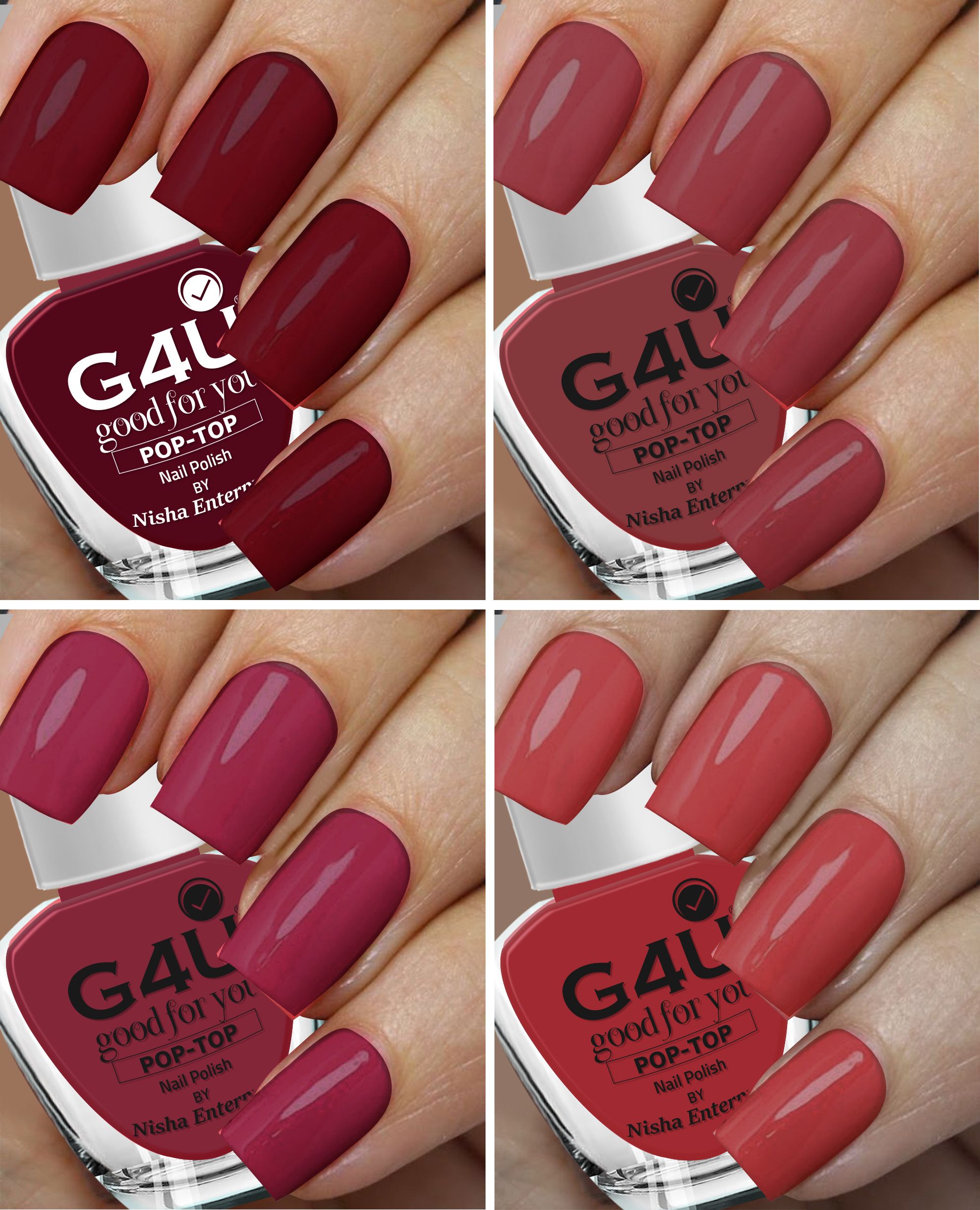 Bright 4 Piece Quick Dry Nail Polish Kit A13 Wine-Mauve-Brown-Classic Pink-image-7