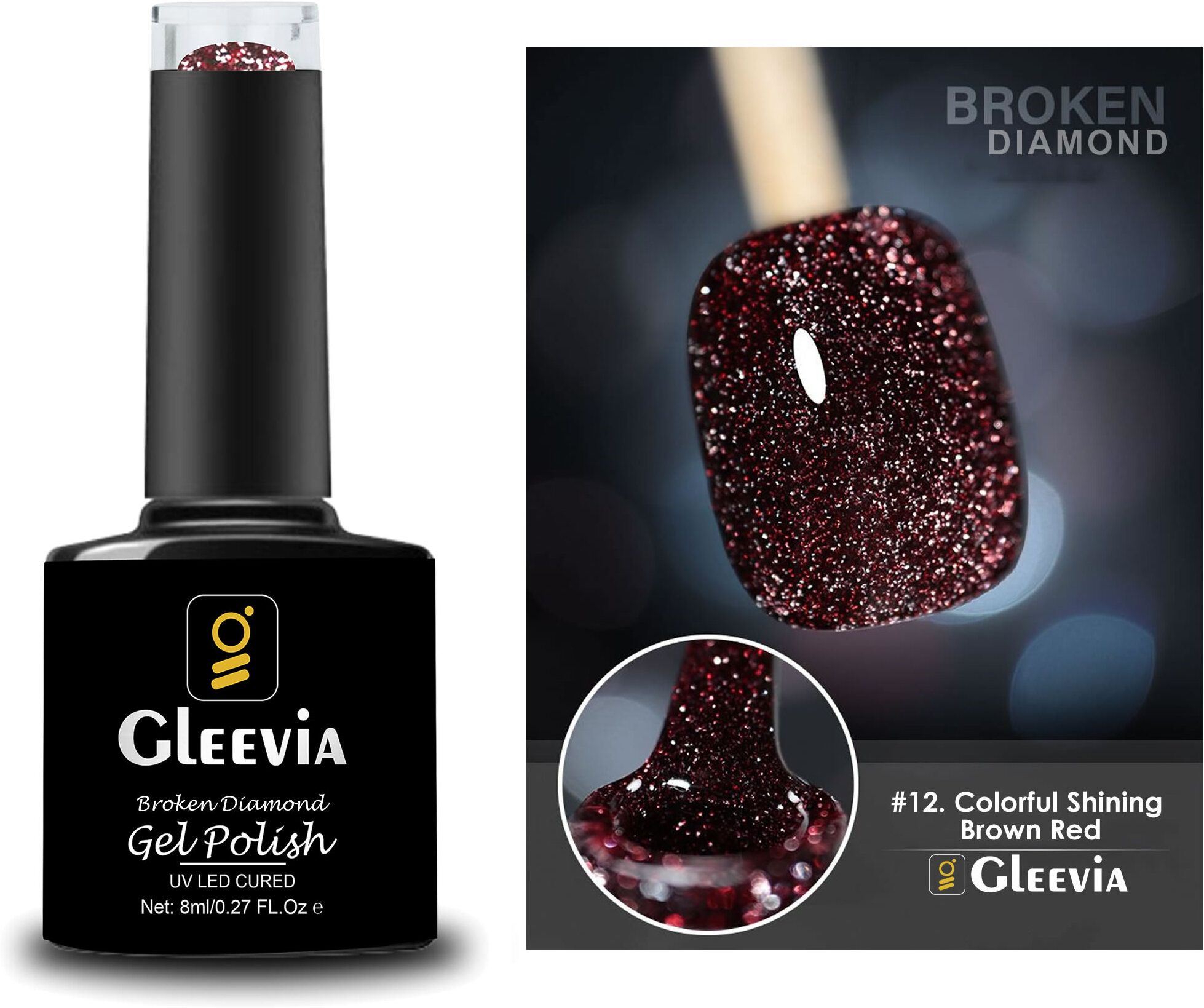 Colorful Disco Reflective Glitter UV Gel Polish UV/LED Cured R12 - 8ml Bottle Shade Code R12-image-4