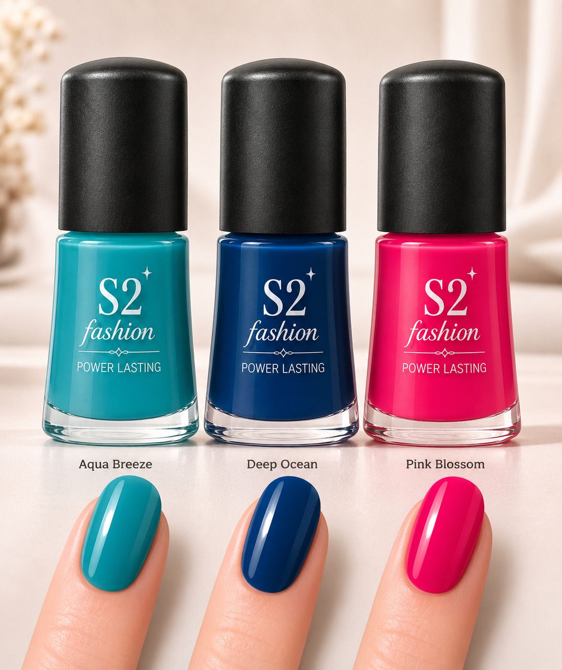 s2fashion 3 Pc Nail Polish | Aqua Breeze Deep Ocean Pink Blossom Aqua Blue, Deep Navy Blue, Pink-picture-34