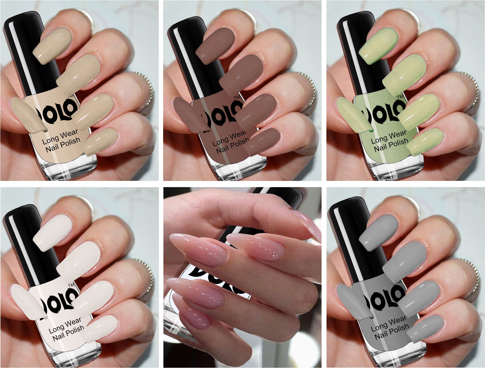 Color Rich Toxic Free Perfection Shine Nail Polish Set of 6 VT-069 Dark Nude, Nude, Mischievous Mint, Matte White, Extra Shine Top Coat, Grey-image-46