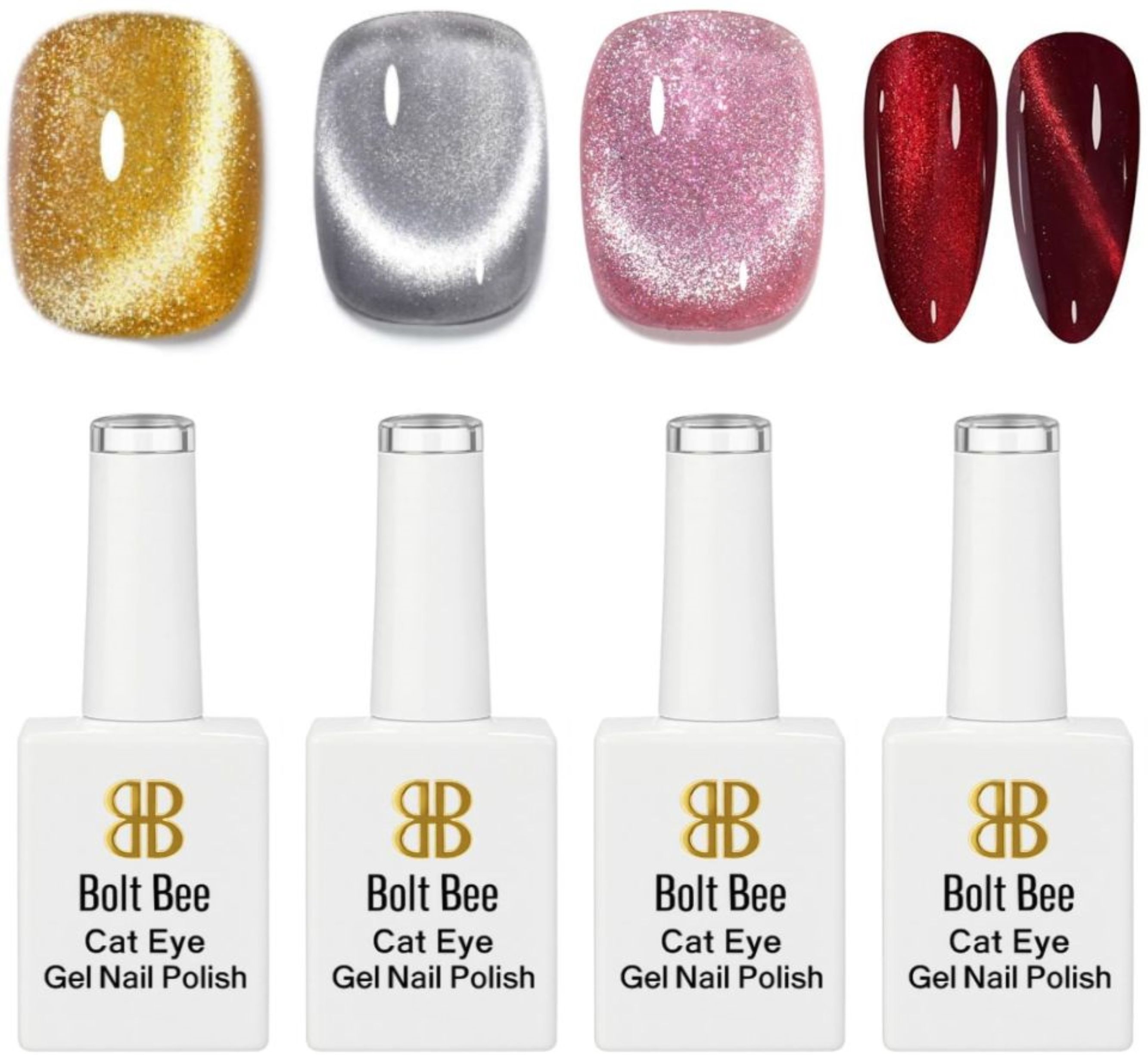 4 Pcs Each 9 ml Cat Eye Gel Polish Gold, Silver, Rose Gold & Red-image-31