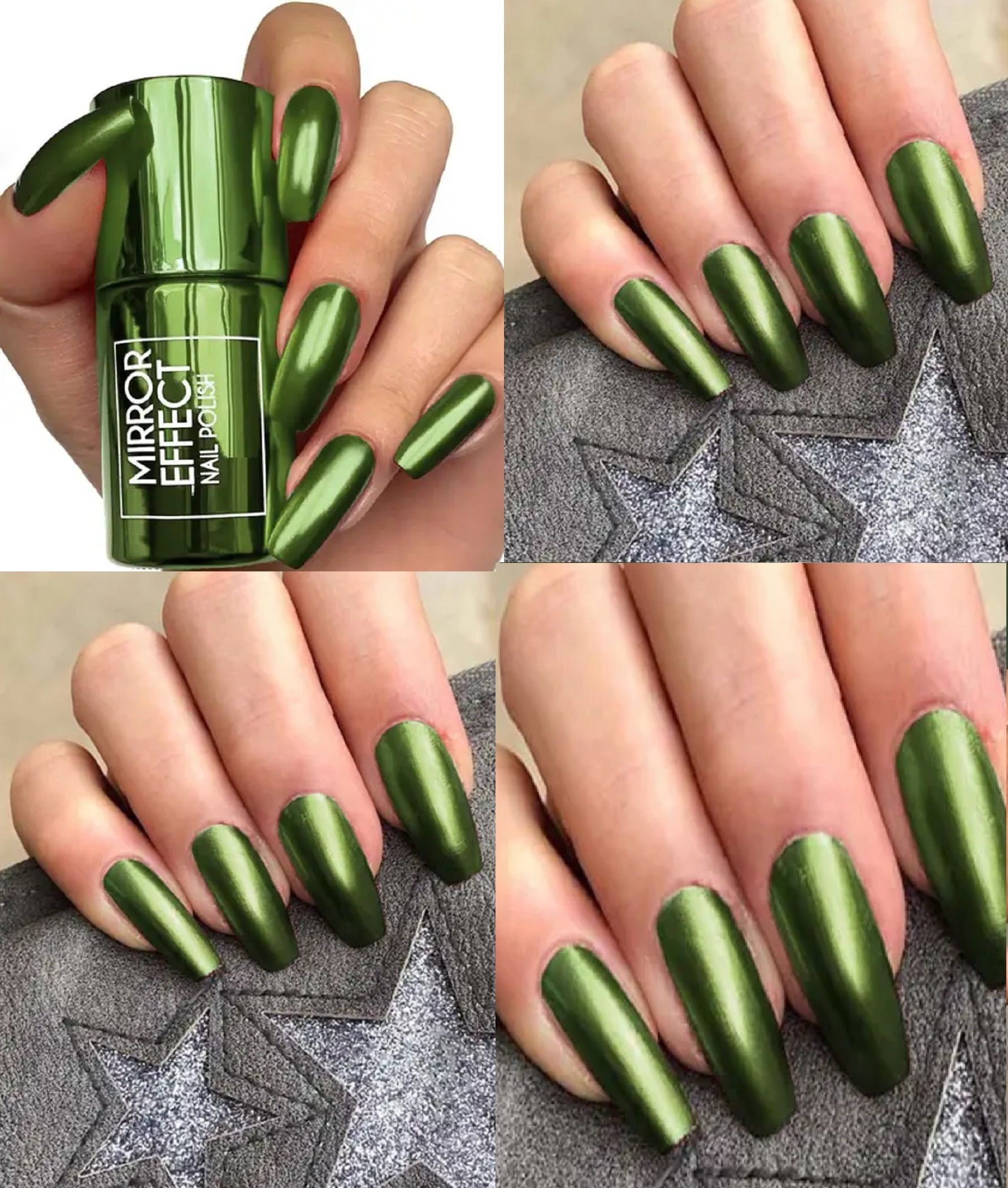 latixmat Glossy Metallic Nail Polish Mirror Effect Chrome Nail Art Polish*/ green-picture-46
