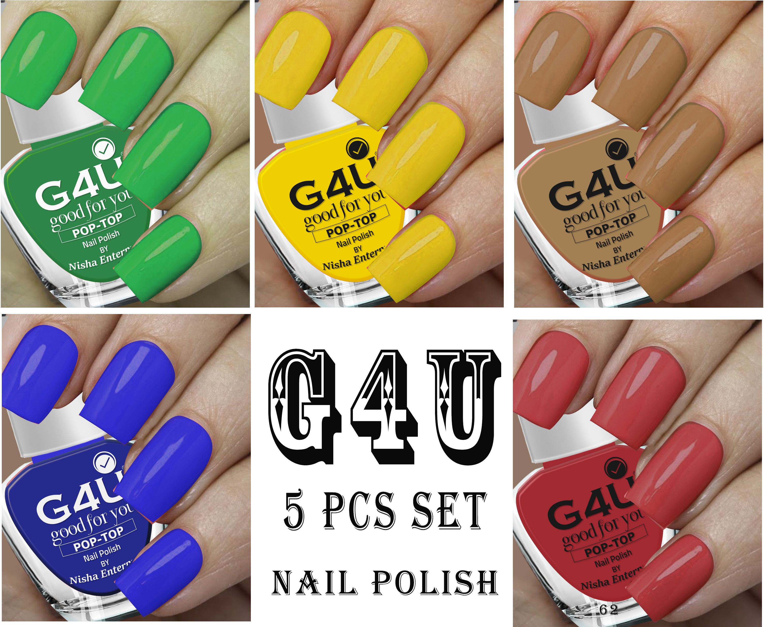 100% Vegetarian Nail Polish Kit 19M2024A19 Green-Yellow-Nude-Blue-Classic Pink-image-31
