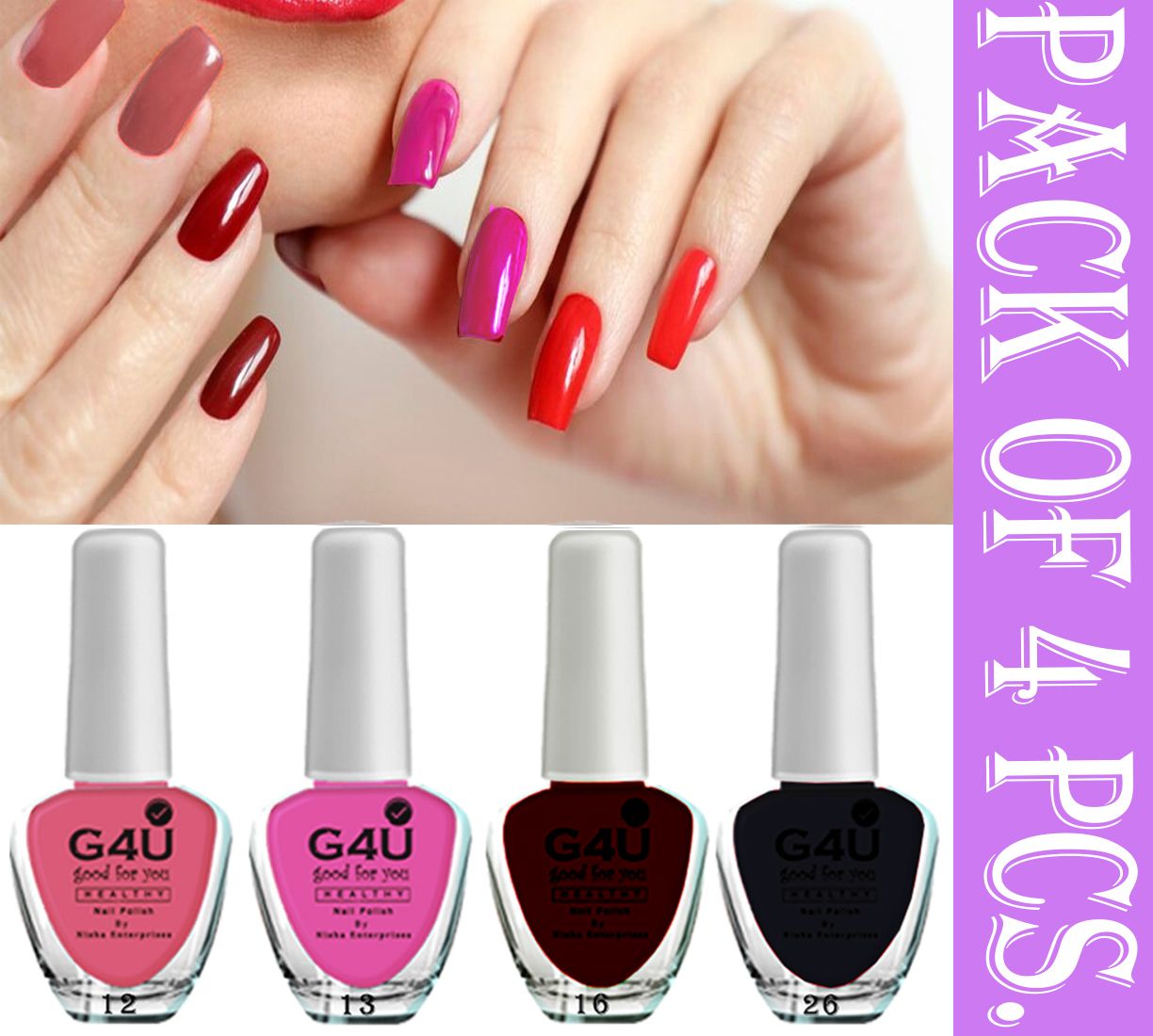 Bright 4 Piece Quick Dry Nail Polish Kit 200724A23 Peach,Pink,Maroon,Black-image-2