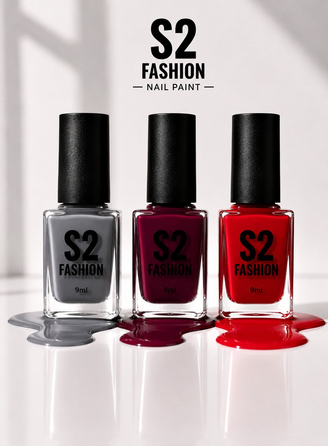 s2fashion S2 Steel Crimson - Slate Grey, Berry Wine & Classic Red 3PC Nail Polish Combo Slate Grey, Berry Wine & Classic Cherry Red-picture-14