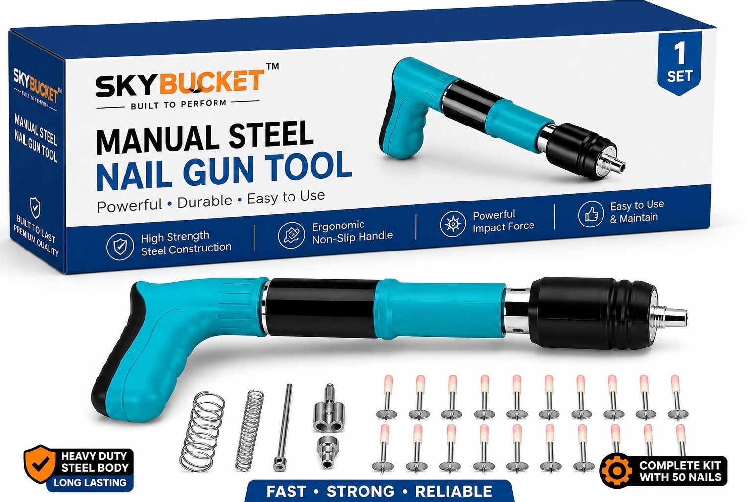 skybucket Manual Steel Nail Gun Tool 50 Nails Wall Fastening Cement Concrete Nailer Manual Steel Nail Gun Tool 50 Nails Wall Fastening Cement Concrete Nailer Cordless Nailer-picture-12