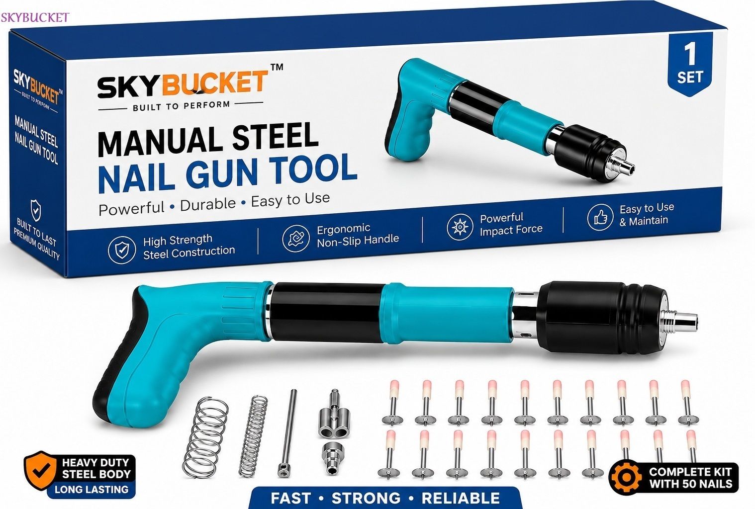 Steel Manual Nail Gun Concrete Wall Hanging Tool Complete Kit with 50 Nails Steel Manual Nail Gun Concrete Wall Hanging Tool Complete Kit with 50 Nails Cordless Nailer-image-35