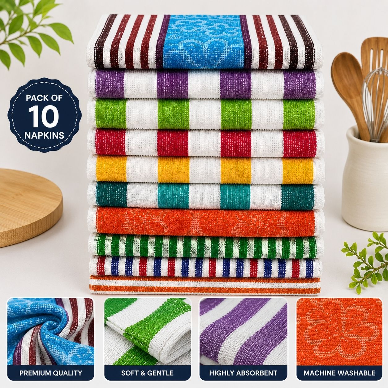 COTTON HIGH ABSORBENT HAND TOWELS , FOR DAILY AND KITCHEN USE - NAPKIN-105 Multicolor Cloth Napkins-image-25