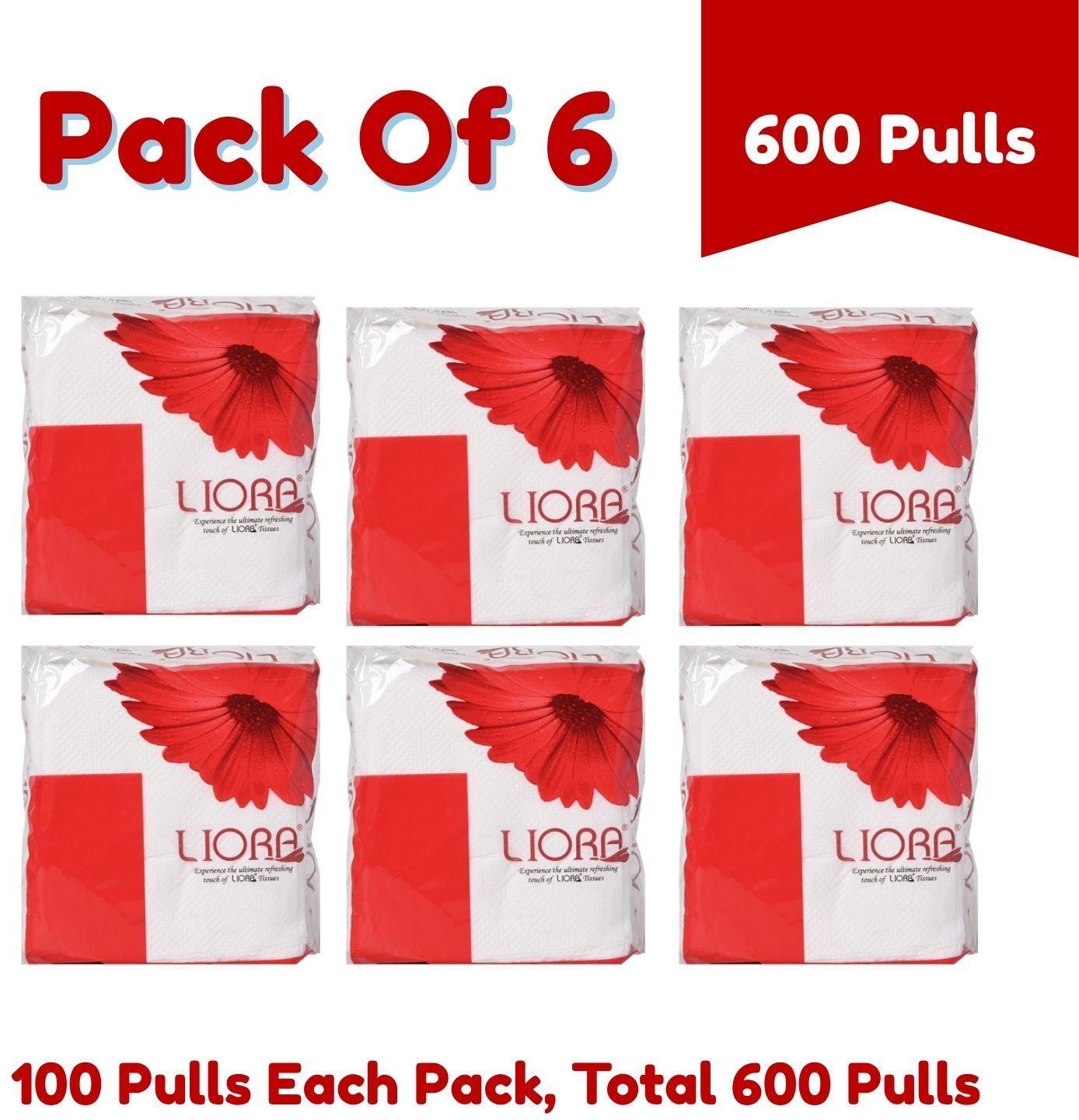 liora Ultra-Soft Premium Tissue Paper Napkins | 1 Ply | 100 Pulls | Pack Of 6 | White Paper Napkins-picture-18
