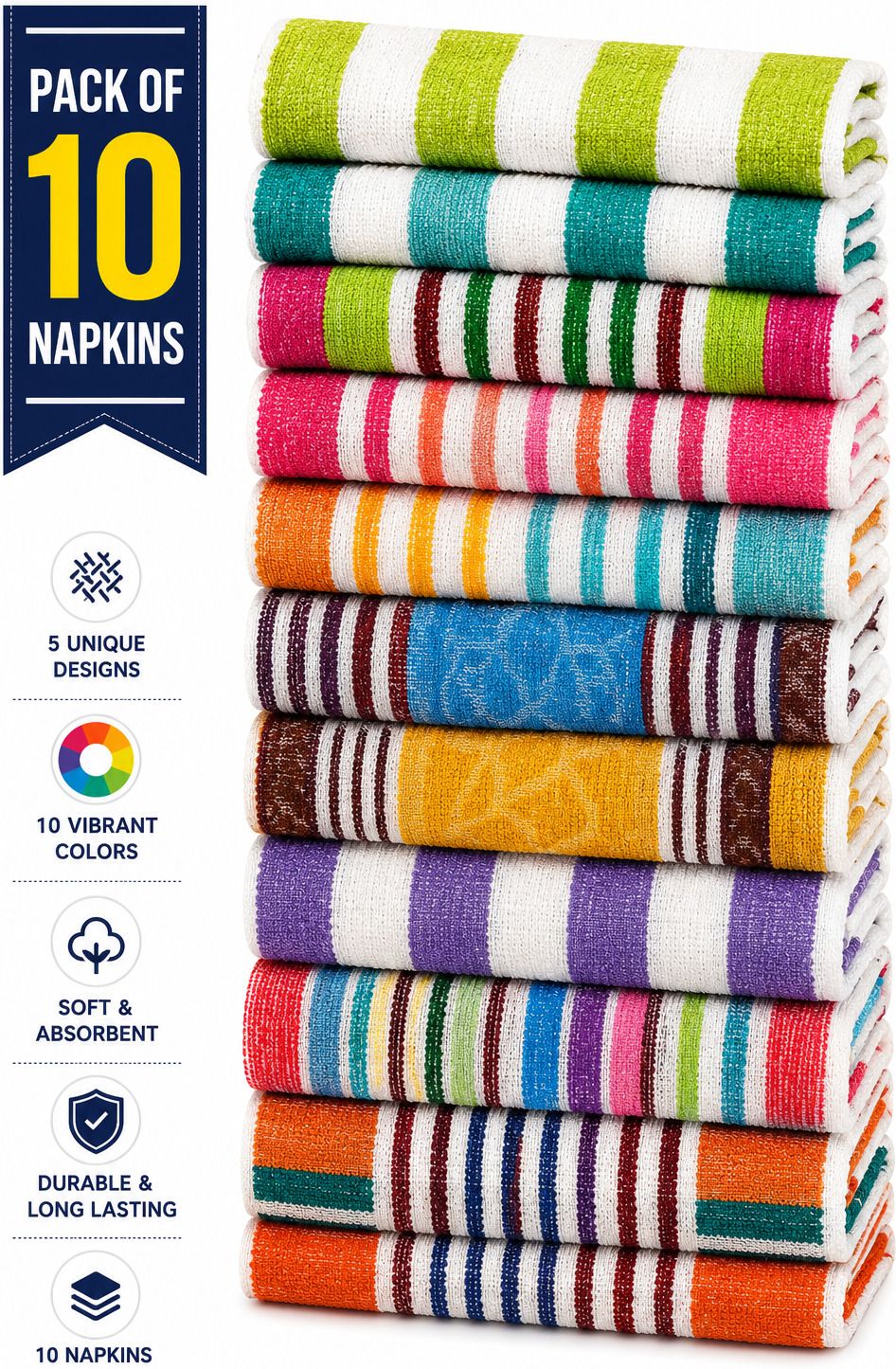 x20 COTTON HIGH ABSORBENT HAND TOWELS , FOR DAILY AND KITCHEN USE - NAPKIN-42 Multicolor Cloth Napkins-picture-43