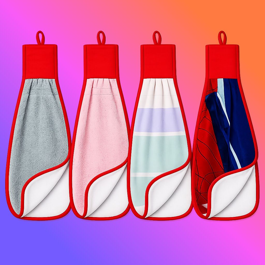 Kitchen & Wash Basin Hanging Hand Towel Pack of 4 Reusable Microfiber Multicolor Cloth Napkins-image-1