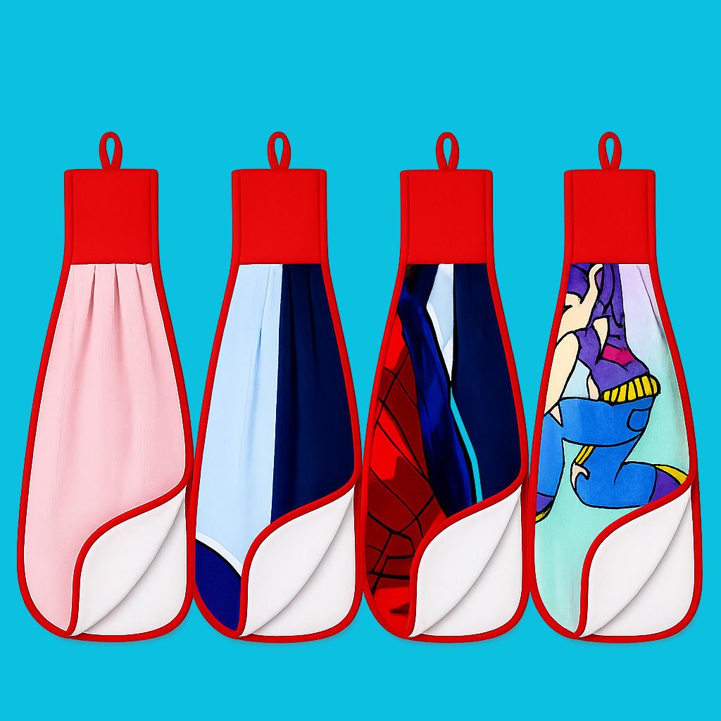 Double Side Microfiber Kitchen Hanging Hand Towel Pack of 4 Multicolor Cloth Napkins-image-44