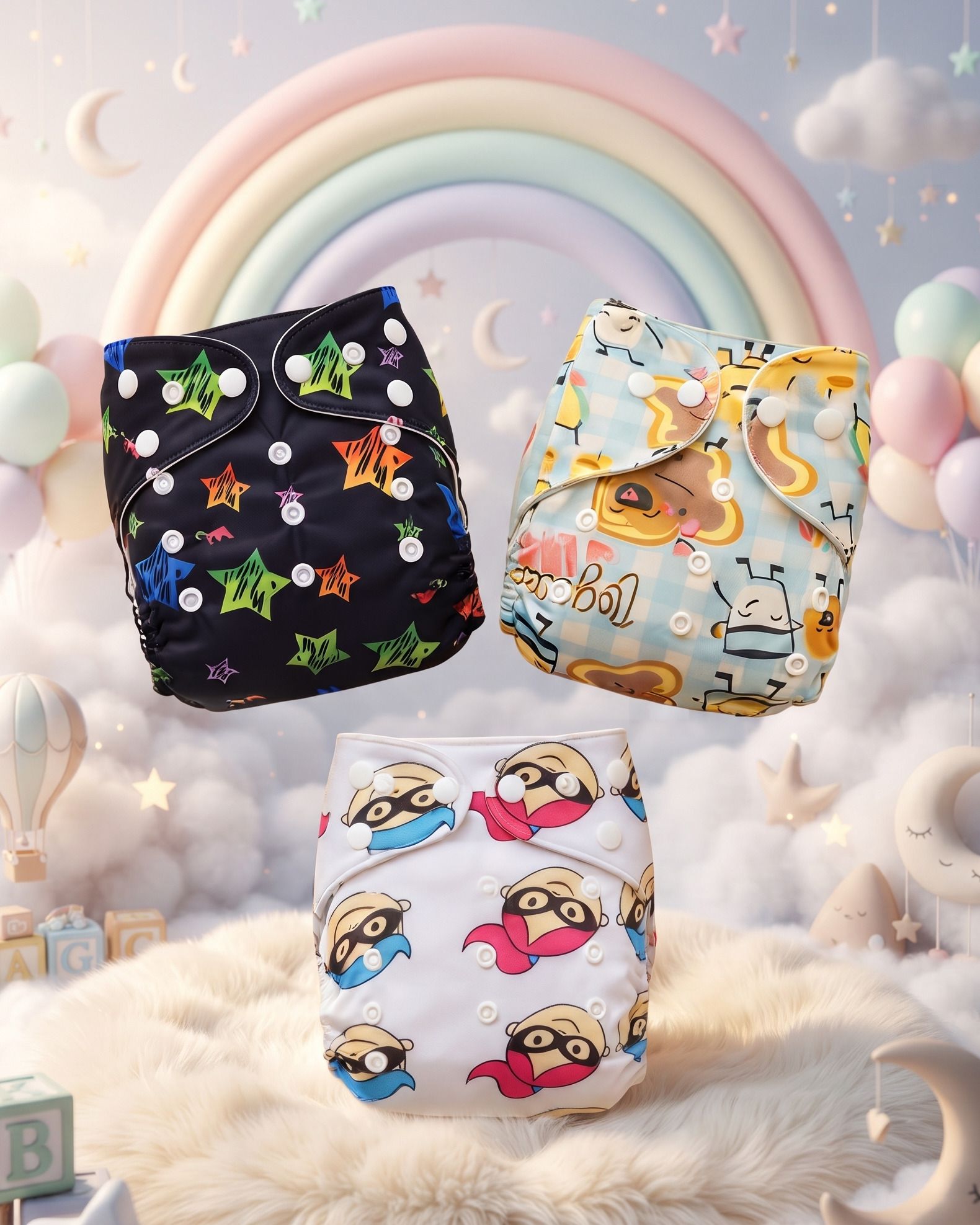 little love Pack of 3 Cute Cartoon Printed Reusable Washable Baby Cloth Diapers-picture-39
