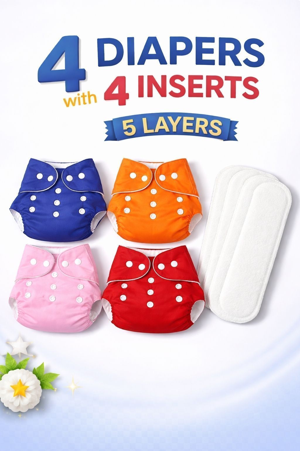 verma e cart Baby Premium Reusable Cloth 4 Diapers with 4 Inserts |Pack of 8-picture-23