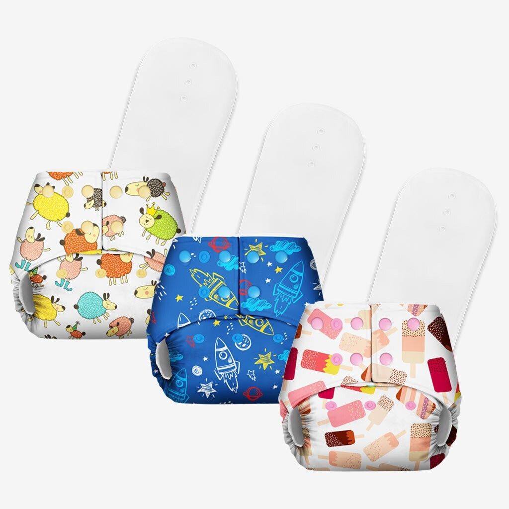 3 BASIC 100% Organic Cloth Diapers 3 with Quick Dry pads | 3m-3yrs - Assorted-image-29