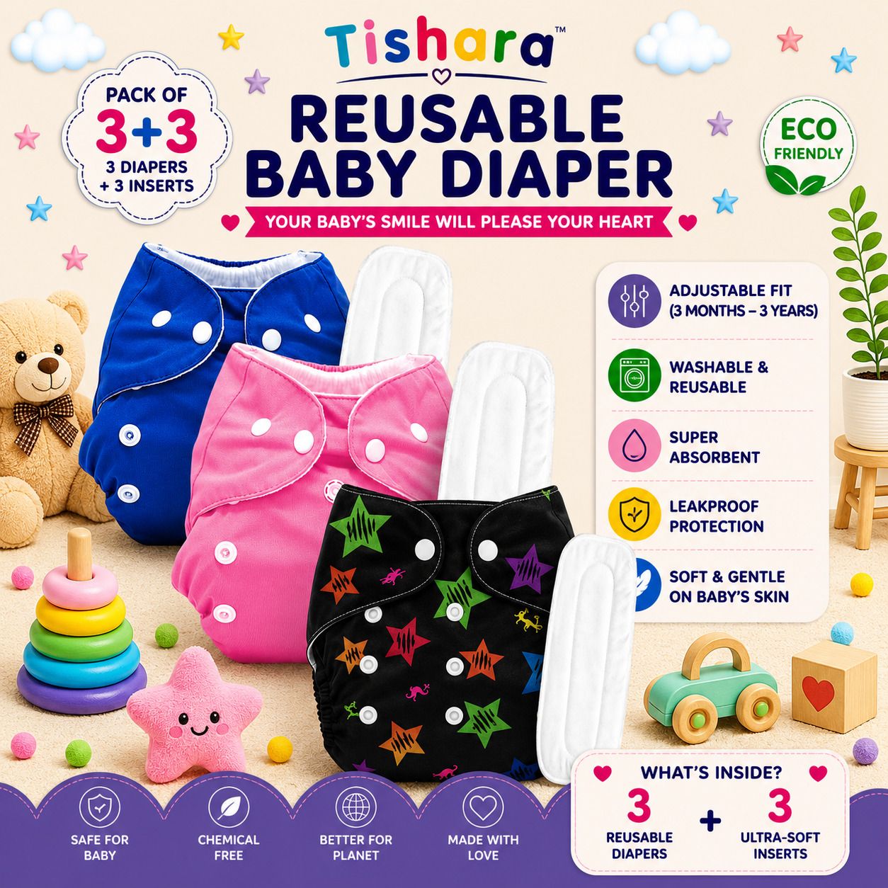 tishara Baby Cloth Diaper | Soft Baby Nappy for Boys & Girls 3M-3Y-picture-33