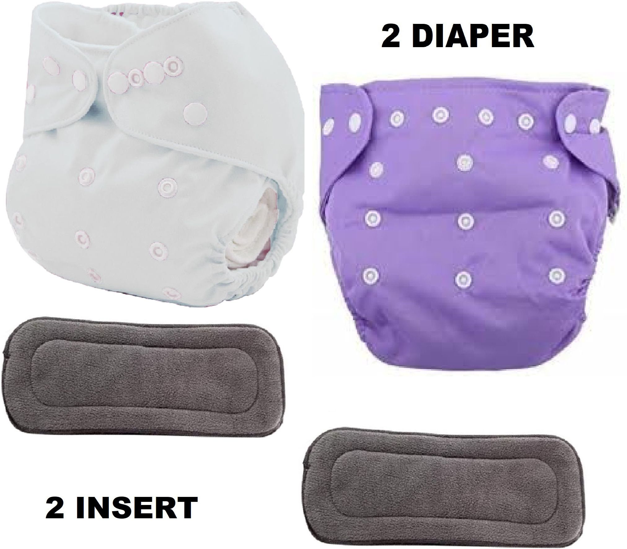 mopslik 2 Sets Baby Reusable Washable Cloth Diaper With Insert ( Purple White )-picture-33