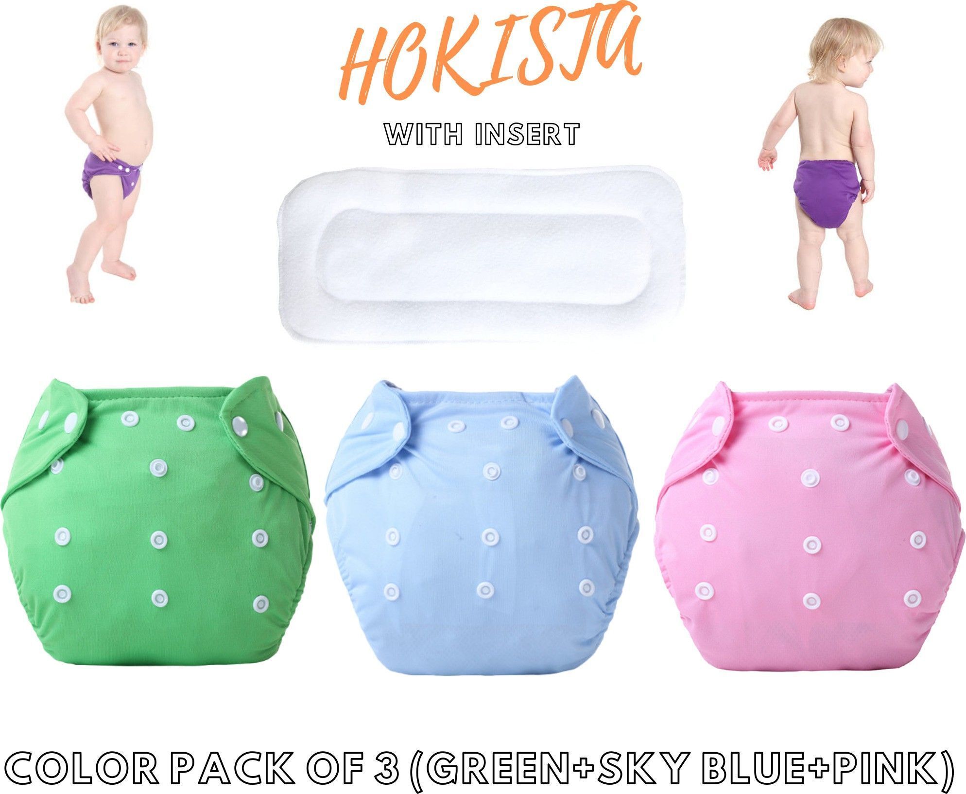 verma e cart Pack Of 3 Reusable Cloth Diapers Washable, Adjustable Size with Insert Pads-picture-35