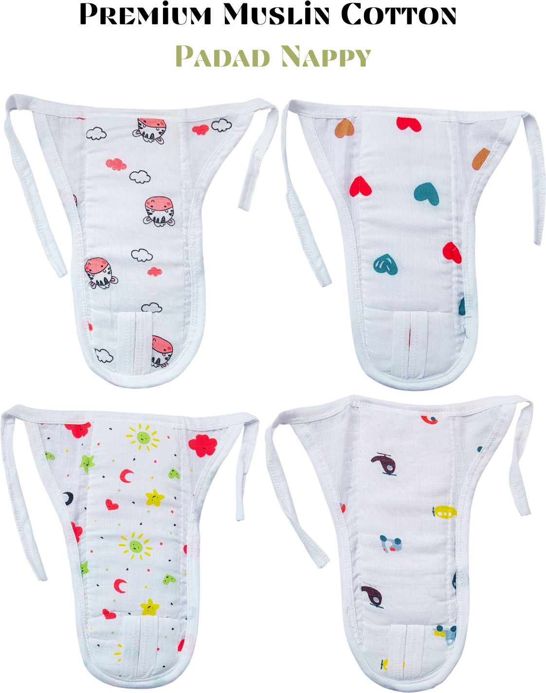 frazix Premium Muslin Cotton Baby Padad Nappy Soft Reusable Tie-Up Cloth Diapers-picture-29