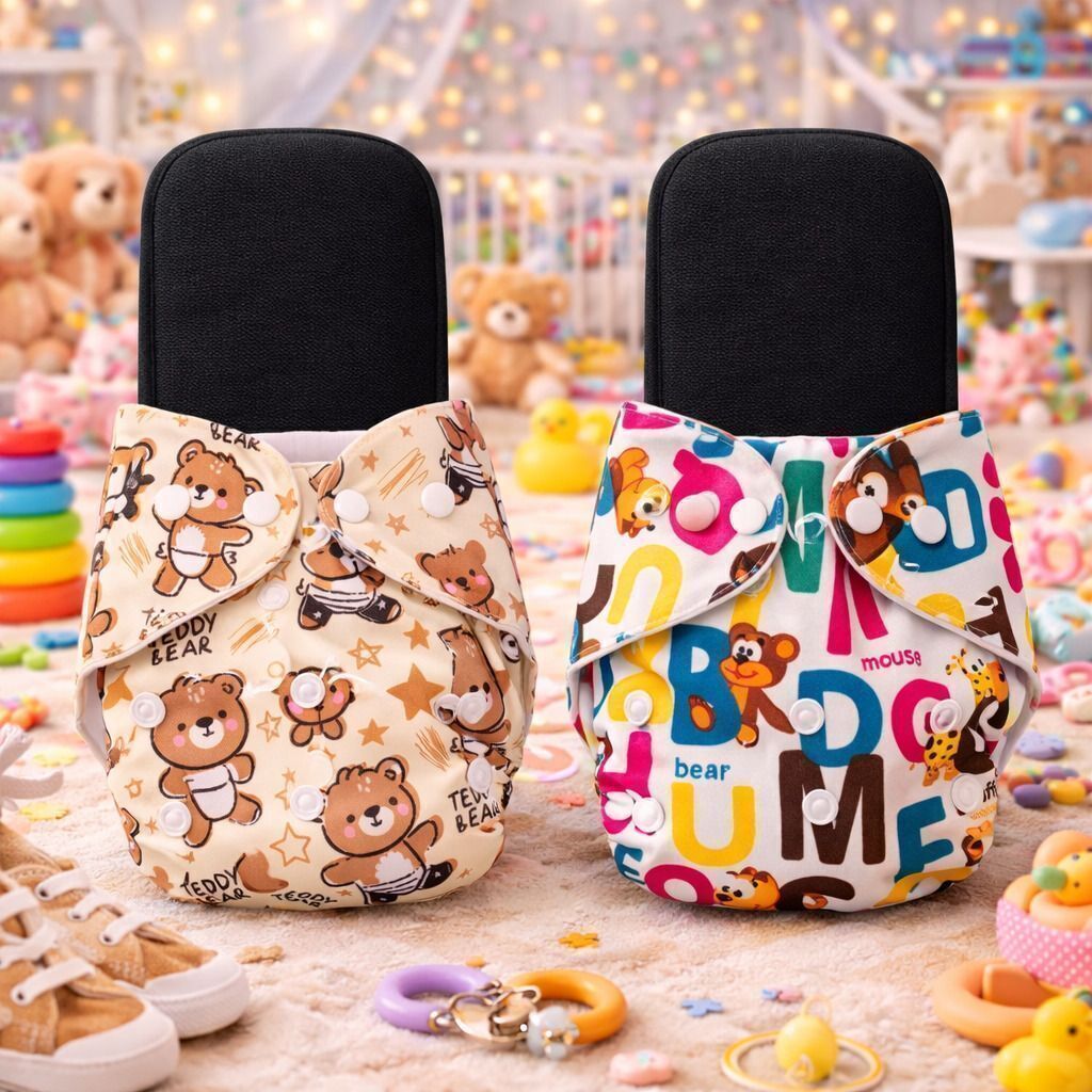 Reusable Baby Printed 2 Cloth Diapers For 0 to 3 Years With 2 Black Insert Pad-image-27