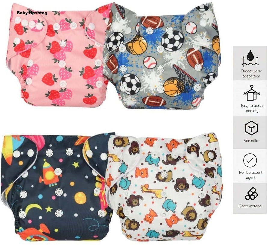 baby hashtag Reusable ,washable cloth diaper with absorbent insert (4 Pc)-picture-24