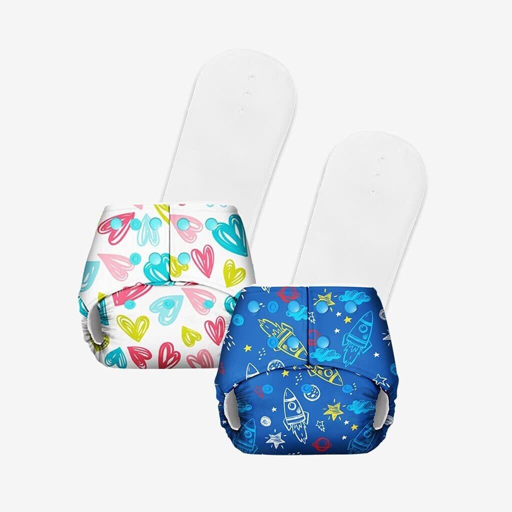 Basic Pack of 2-2 Certified Soft Fleece Lined Pocket Diapers with 2 Inserts with Snaps (Assorted)-image-1