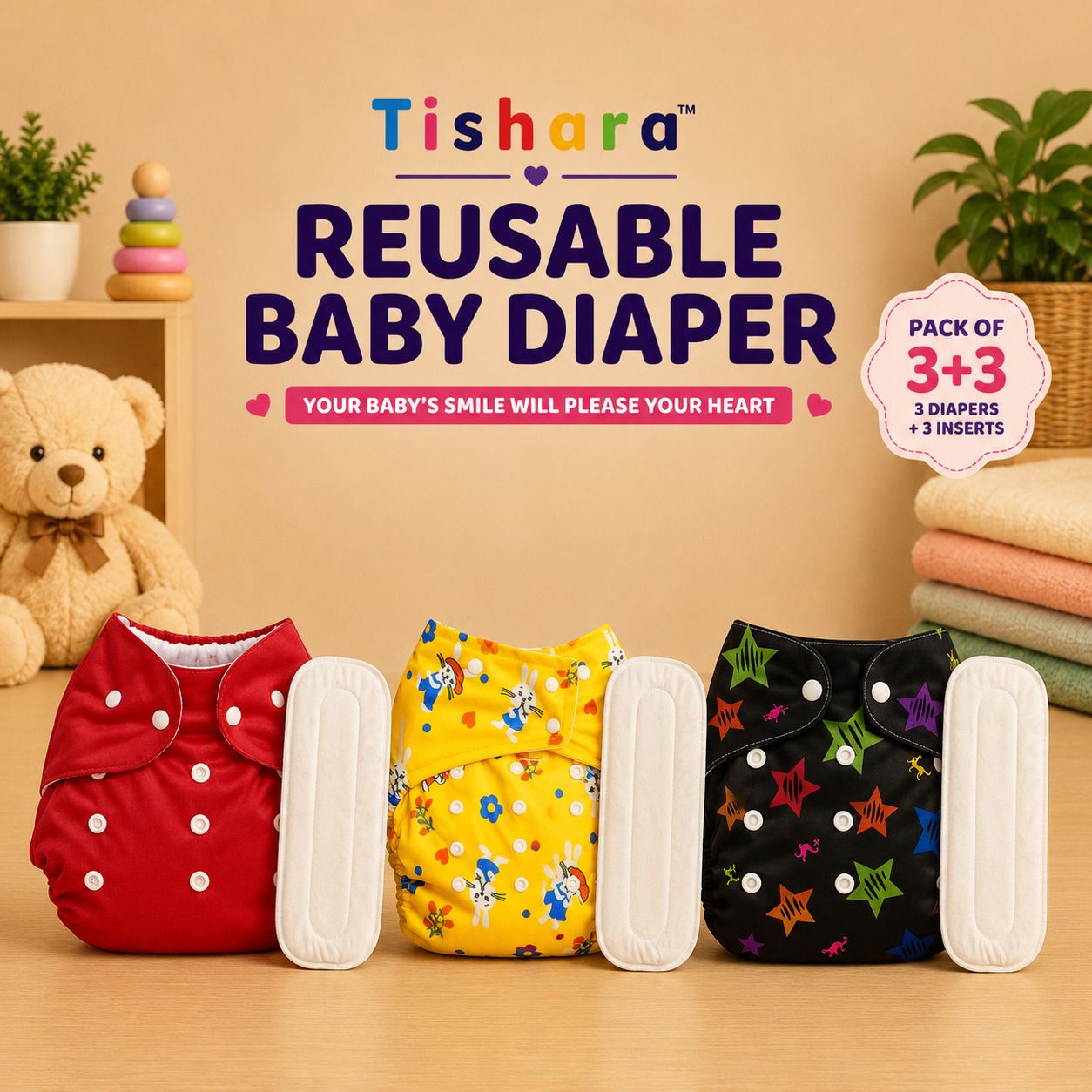 Printed Baby Diaper | Adjustable Snap Diaper 3M-3Y-image-16