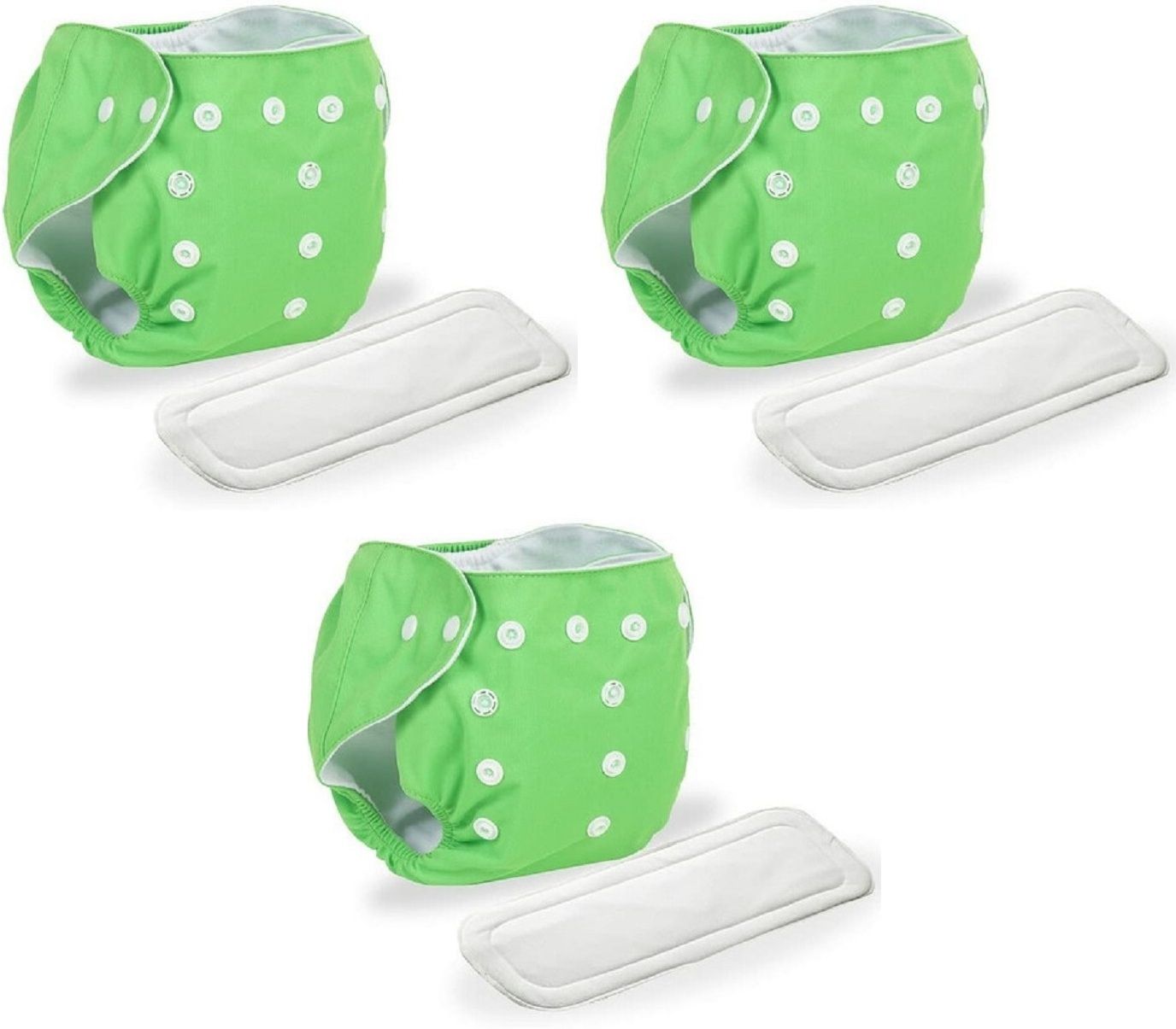 Washable Reusable Cloth Diaper with Absorbent Insert | Green | Pack of 3-image-18