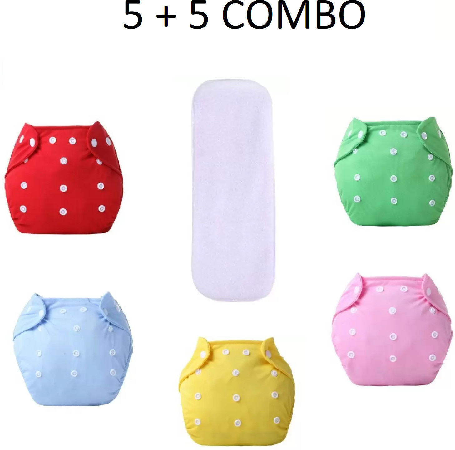 zenaura Washable & Waterproof Nappy 5+5 Inserts Combo Size Adjustable For 0-30 Months. image 1
