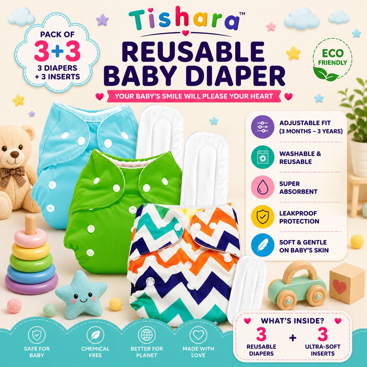 Cloth Diaper for Babies | Comfortable Baby Nappy 3M-3Y-image-11
