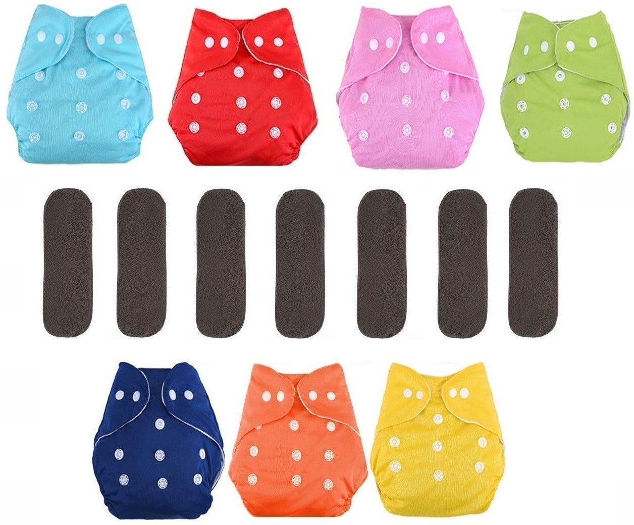 shukan Baby's All in One Washable Reusable Adjustable 7 Cloth Diapers & 7 Black Inserts-picture-32