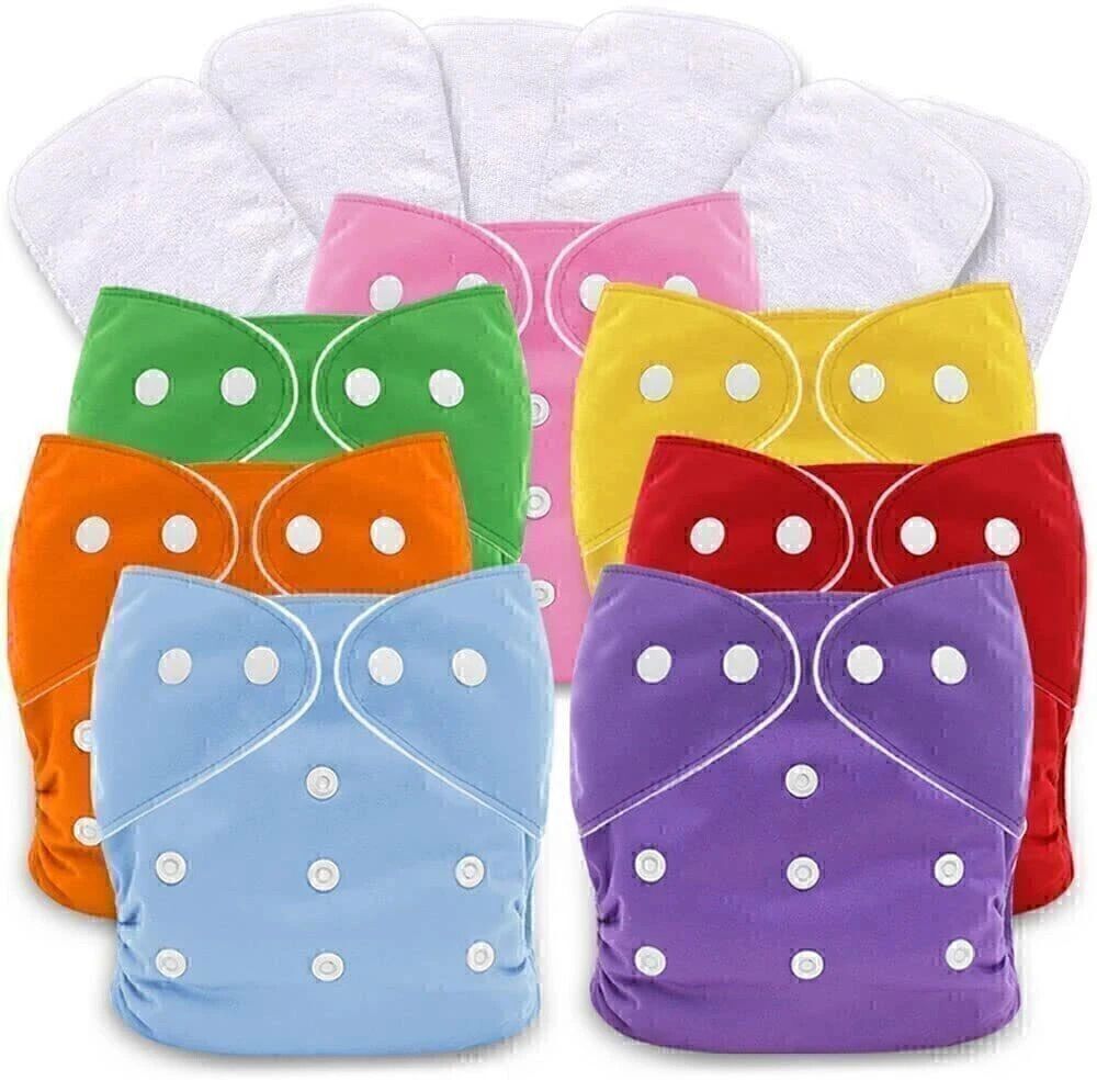 shukan Baby's Washable Reusable Adjustable 7 Cloth Diapers with 7 White Inserts-picture-20
