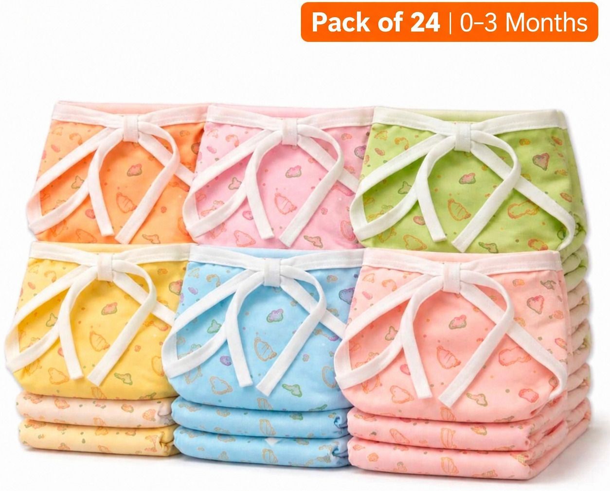 bright box Baby Cotton Nappy Diaper Set Pack of 24 (0-3 Months) Soft resuable-picture-41