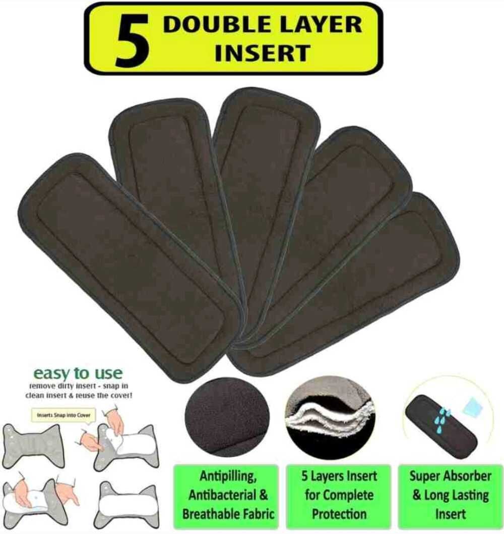 5 Layer Bamboo Charcoal Wetfree Reusable Washable Cotton Diaper Nappy Inserts-image-46