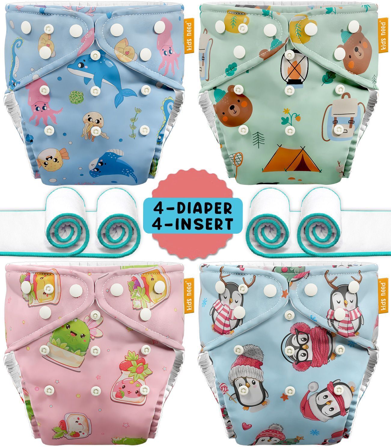 4 Leak-Proof reusable diaper pants | cloth diapers for baby combo washable 3M-3Y-image-25