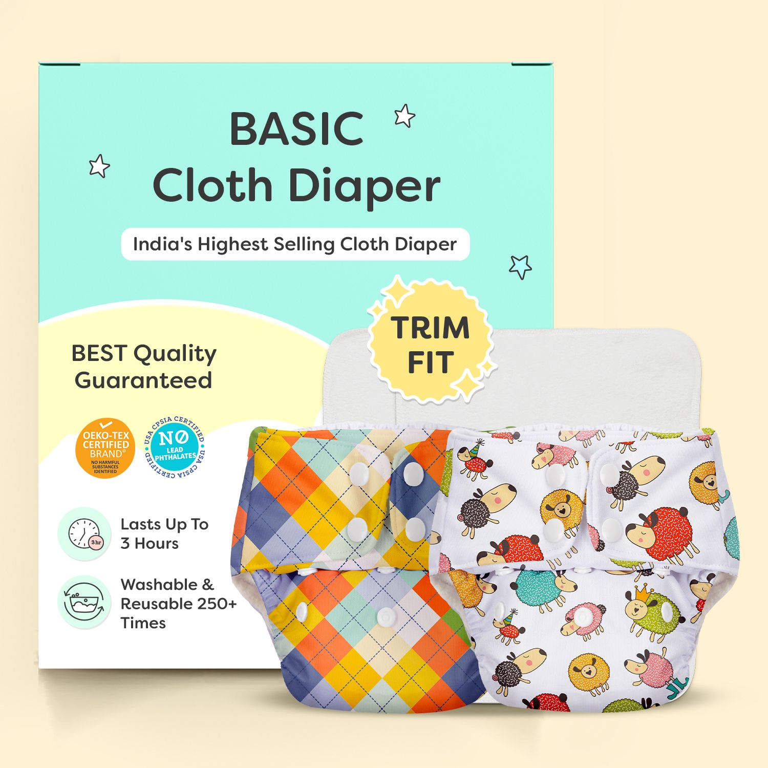 BASIC New Trimmer Cloth Diapers for Babies | Reusable & Adjustable | 3M - 3Y-image-44