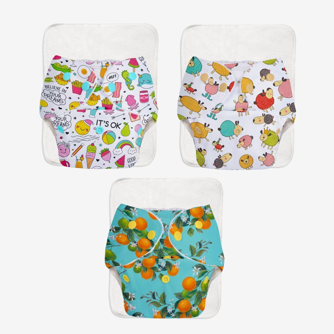 BASIC 3 Cloth Diapers Washable & Reusable for 3M-3Y (3 Shells + 3 Inserts)-image-43
