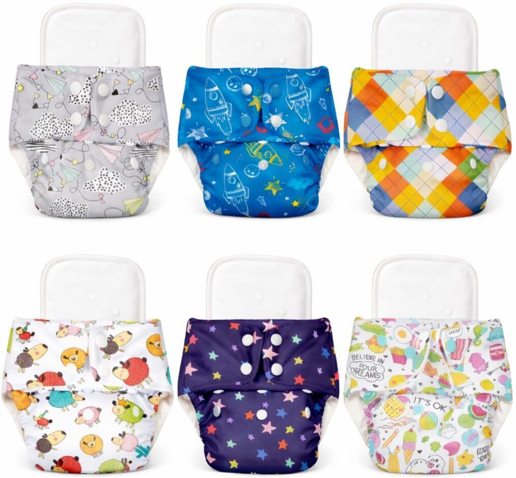 loopred Printed Washable Reusable Baby Diaper With Insert Pad - 6Pcs-picture-22