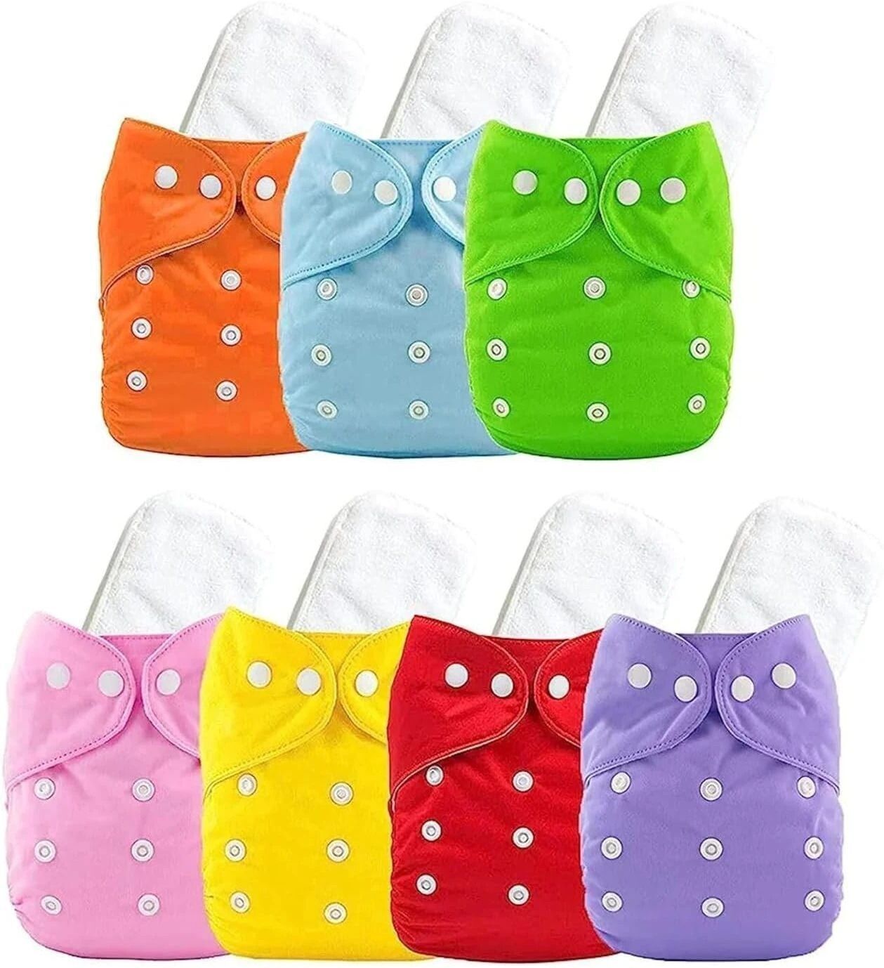 Reusable Baby Cotton 4 Cloth Diapers & 4 White Insert Pads For 0 to 3 Years